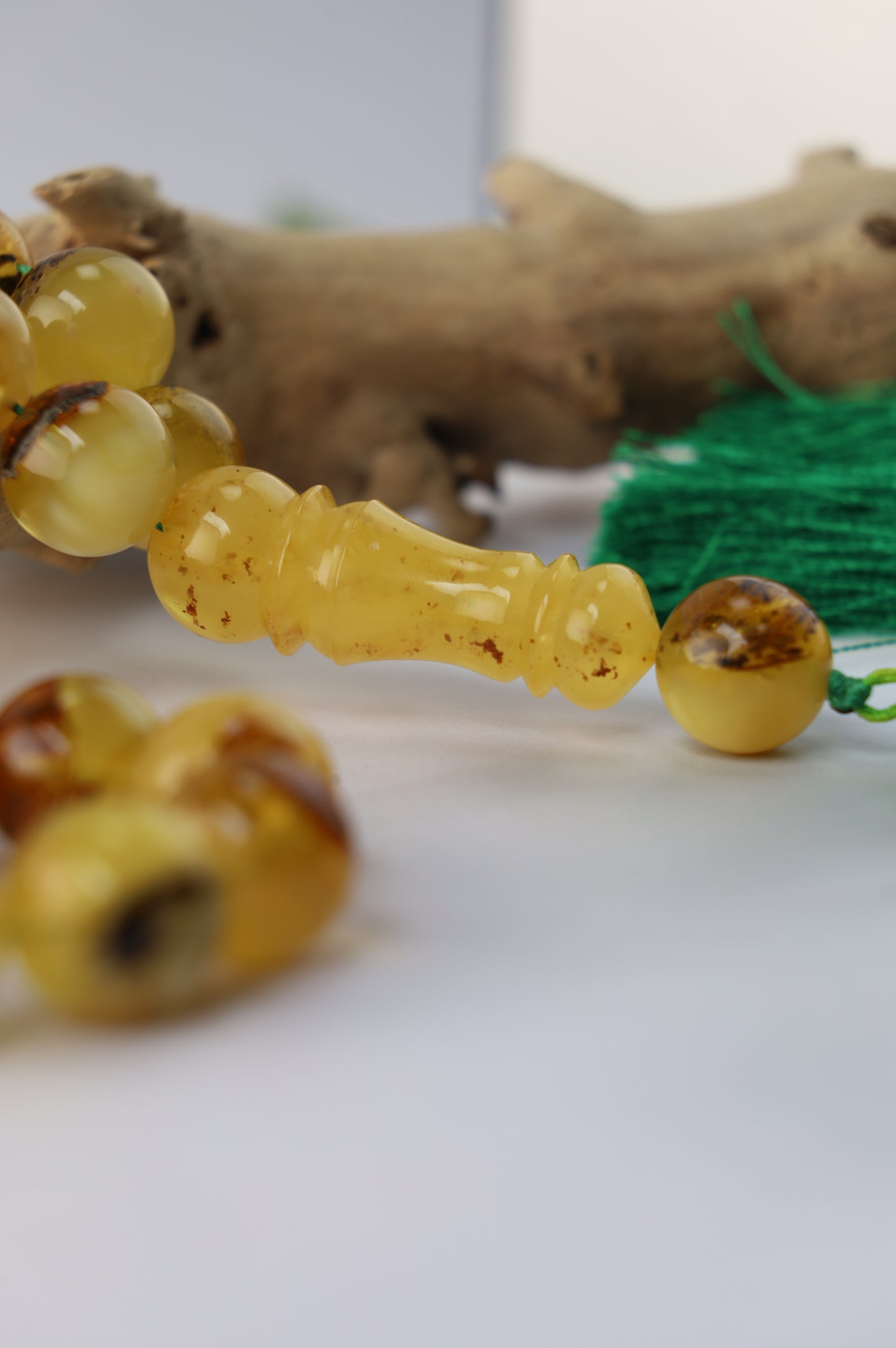 Natural Raw Amber Misbah with Debris – 45 Beads + 1 Spare