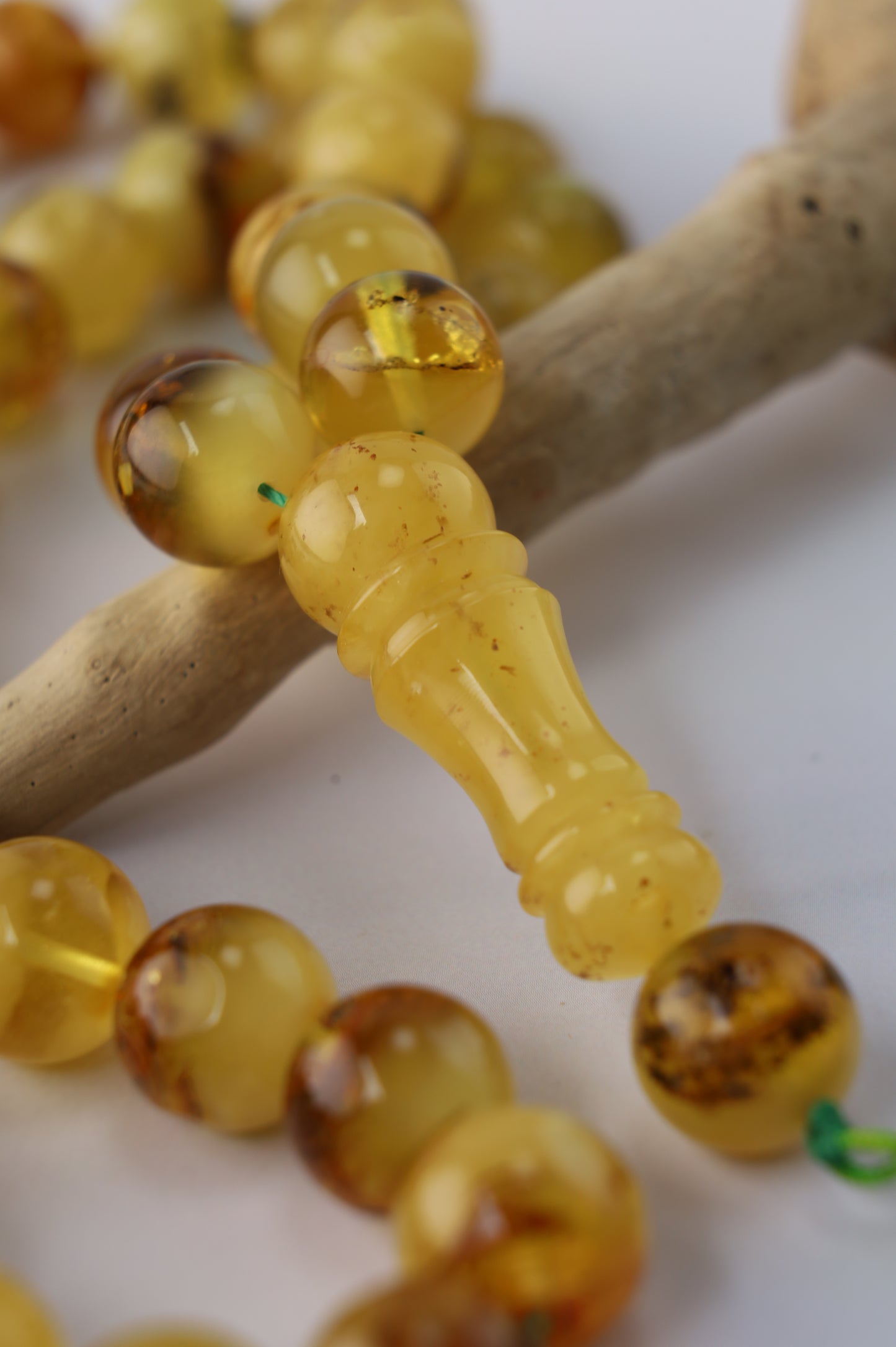 Natural Raw Amber Misbah with Debris – 45 Beads + 1 Spare