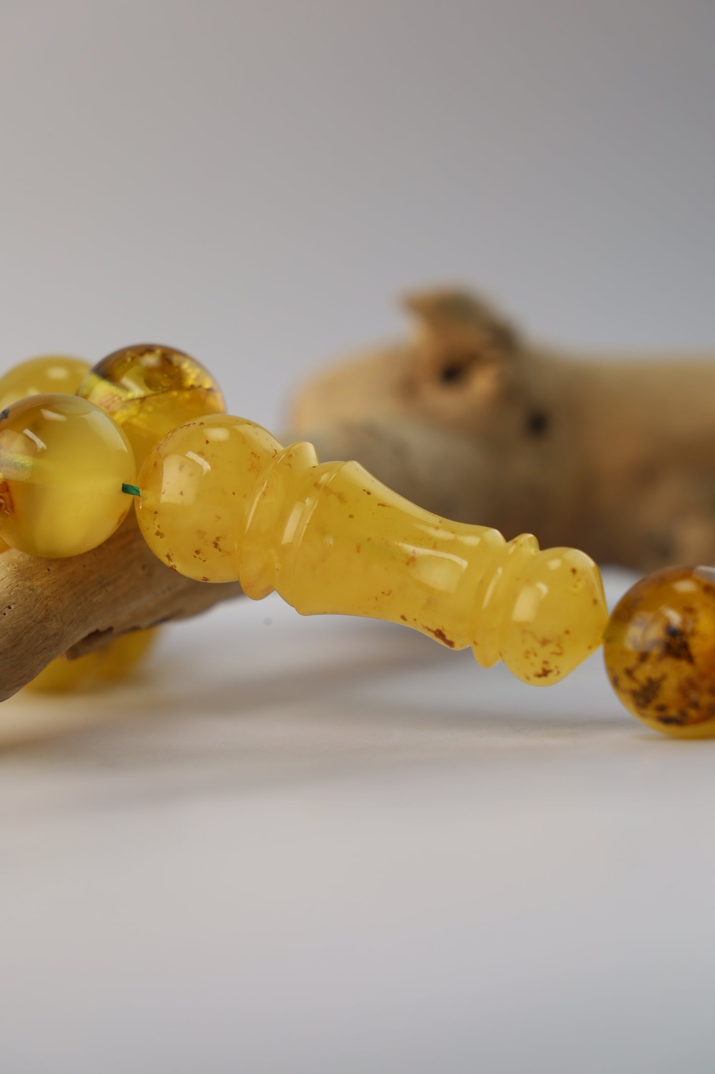 Natural Raw Amber Misbah with Debris – 45 Beads + 1 Spare