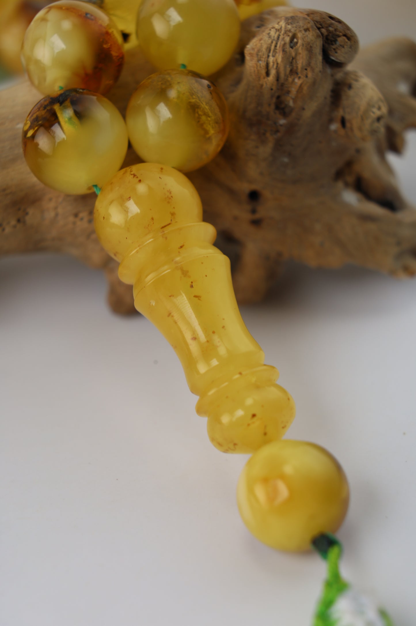 Natural Raw Amber Misbah with Debris – 45 Beads + 1 Spare