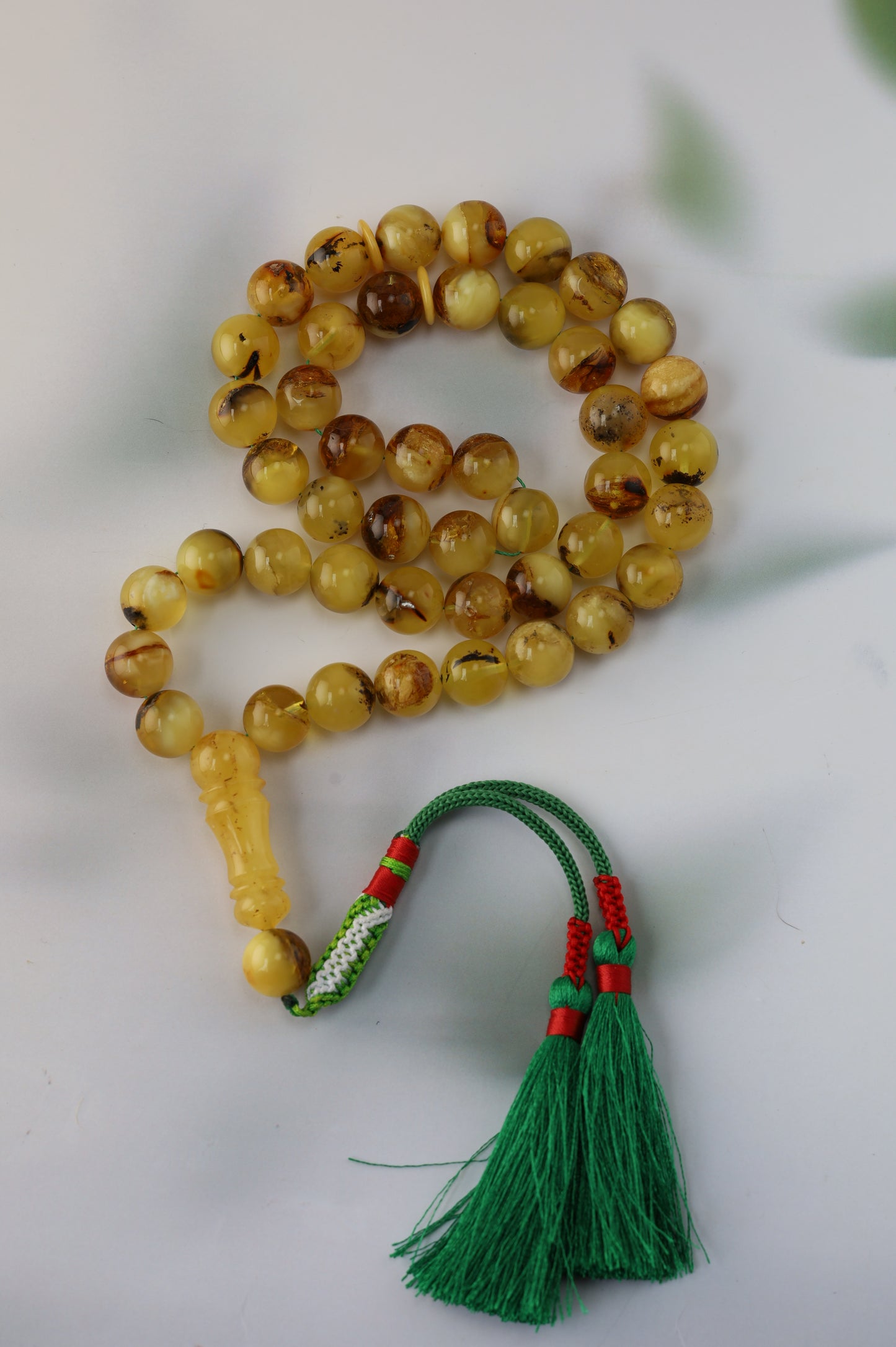 Natural Raw Amber Misbah with Debris – 45 Beads + 1 Spare