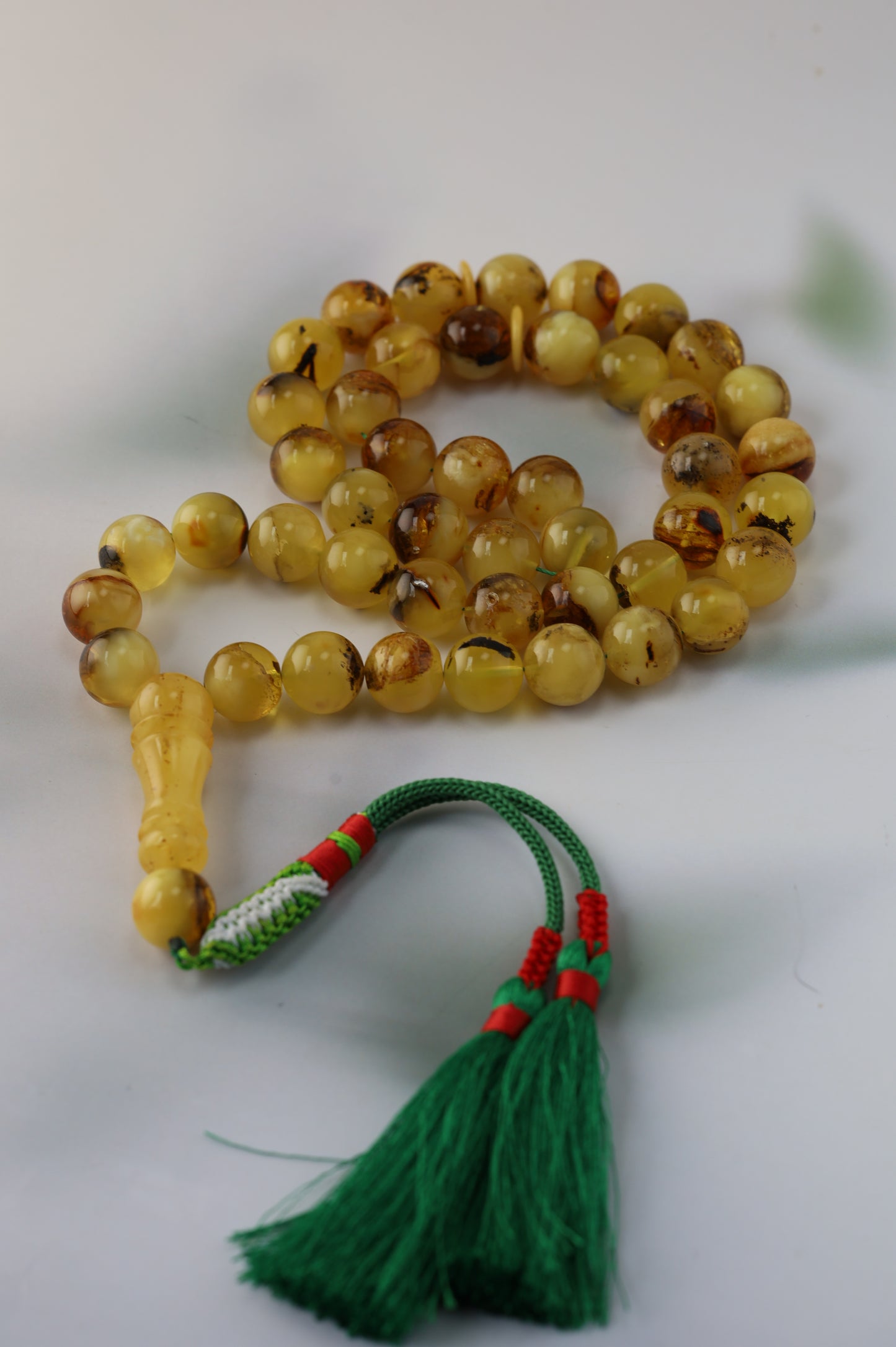 Natural Raw Amber Misbah with Debris – 45 Beads + 1 Spare