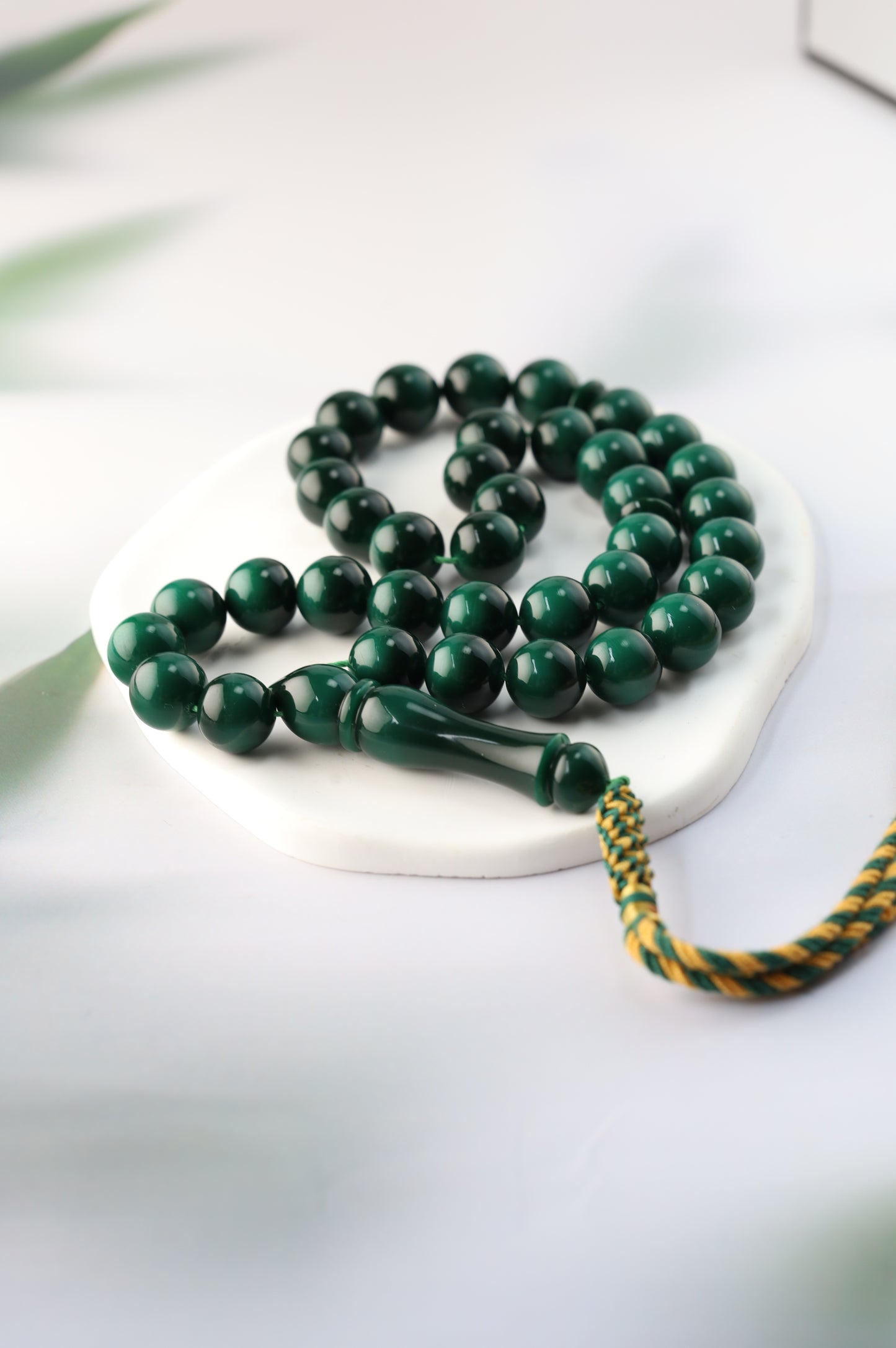 Two-Tone Dark Green Galalith Misbah – 37 Beads