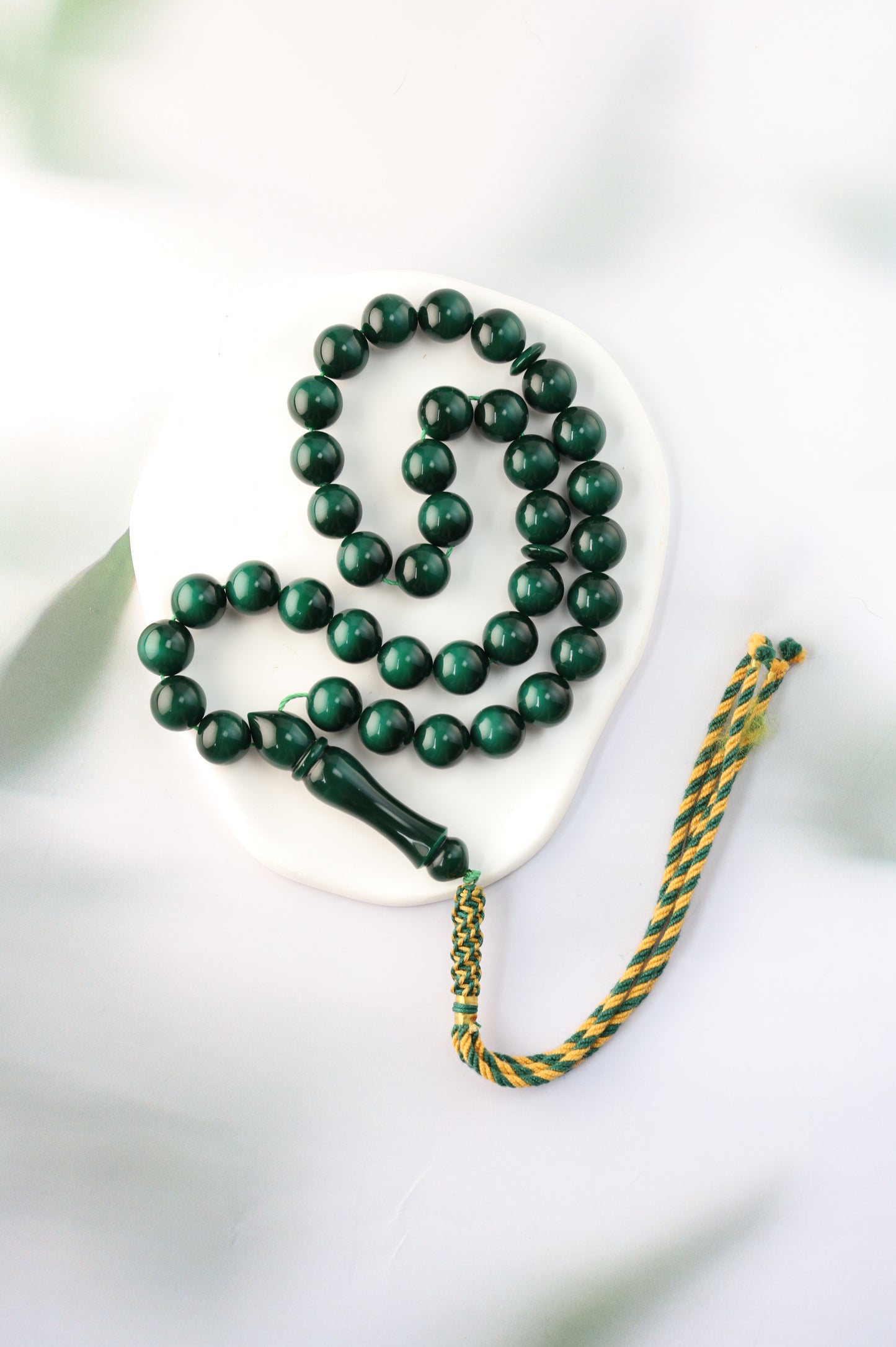 Two-Tone Dark Green Galalith Misbah – 37 Beads