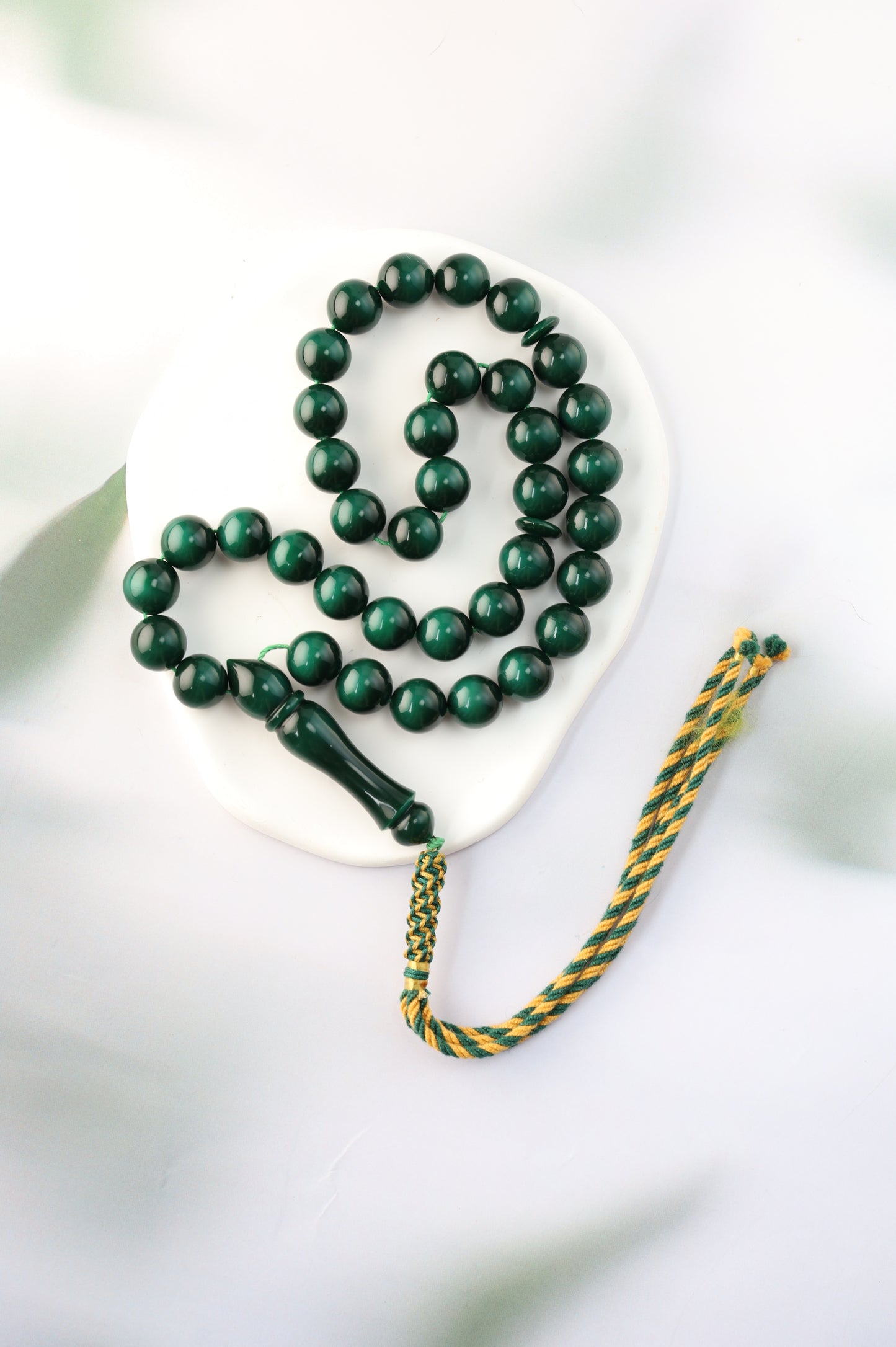 Two-Tone Dark Green Galalith Misbah – 37 Beads