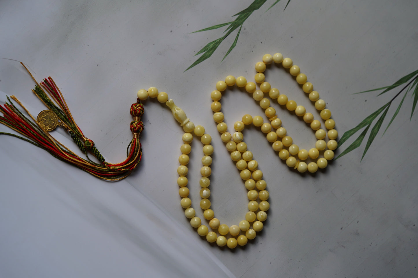 Royal White Amber Rosary Misbaha 7,5mm with Certificate 99 Beads