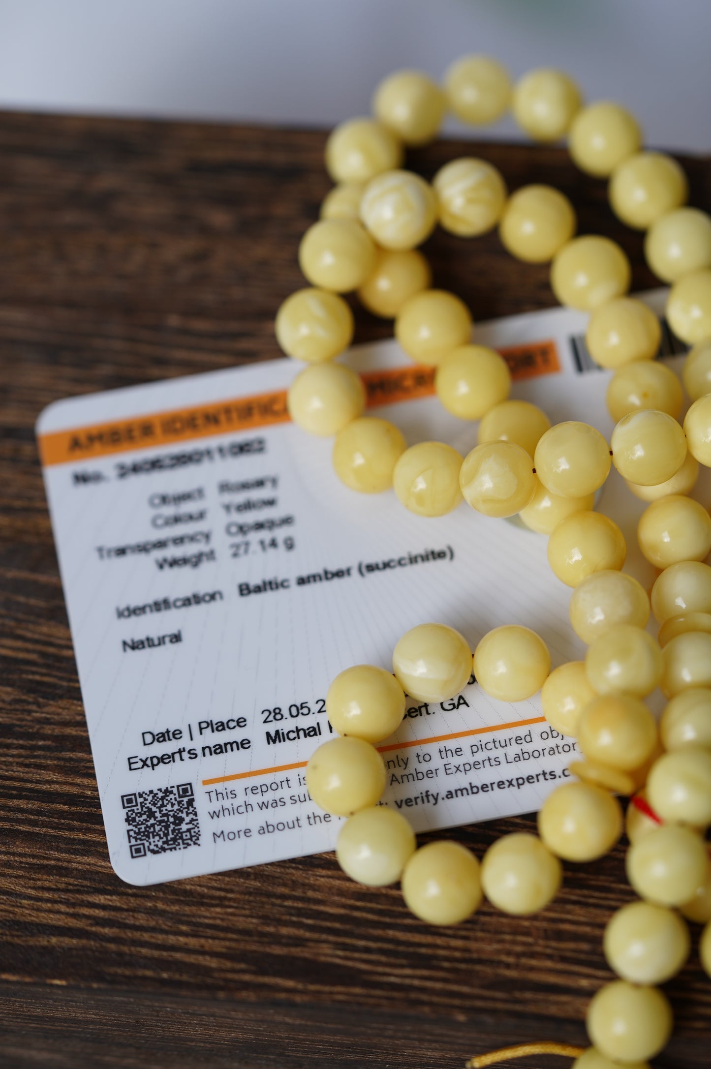 Royal White Amber Rosary Misbaha 7,5mm with Certificate 99 Beads