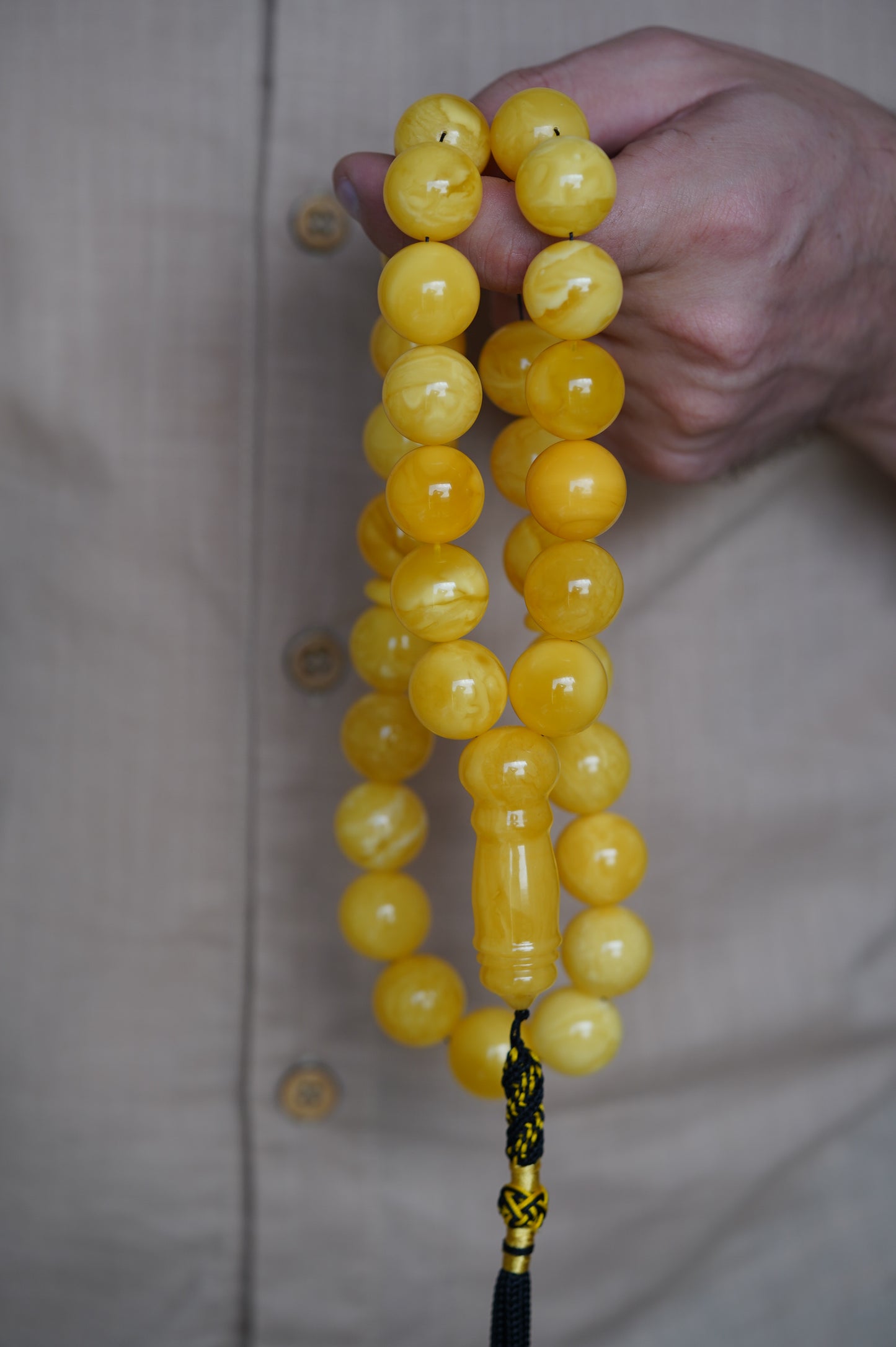 Natural Unique Huge Butterscotch Amber Misbaha Prayer Beads 19.5 mm + Certificate 33 Beads