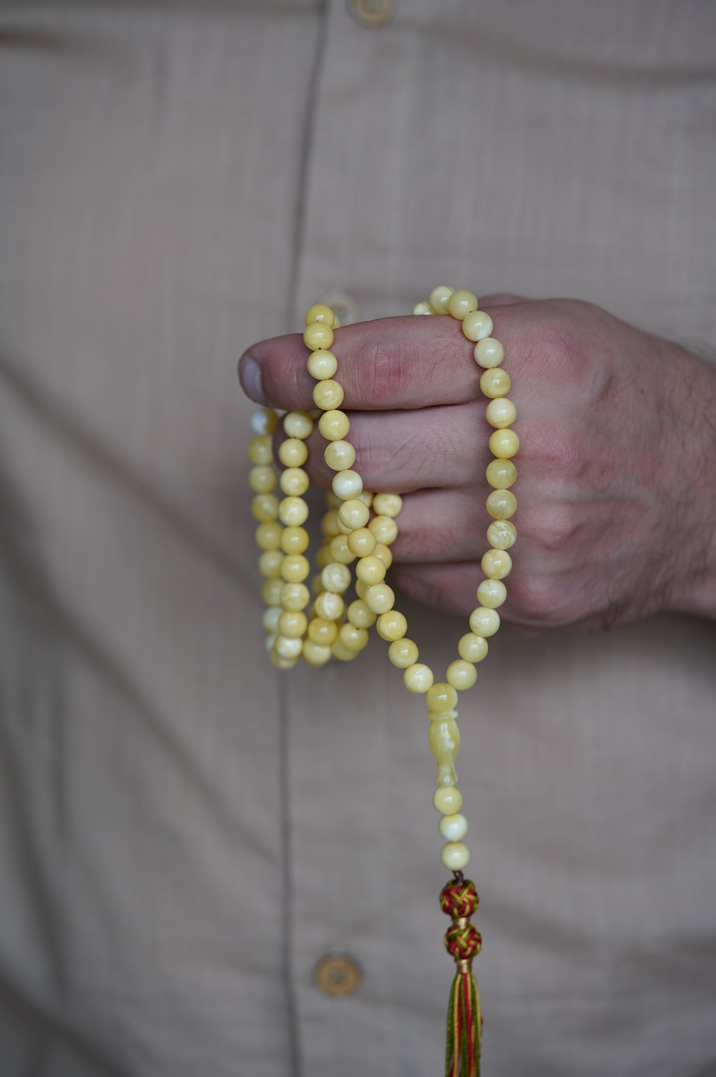 Royal White Amber Rosary Misbaha 7,5mm with Certificate 99 Beads