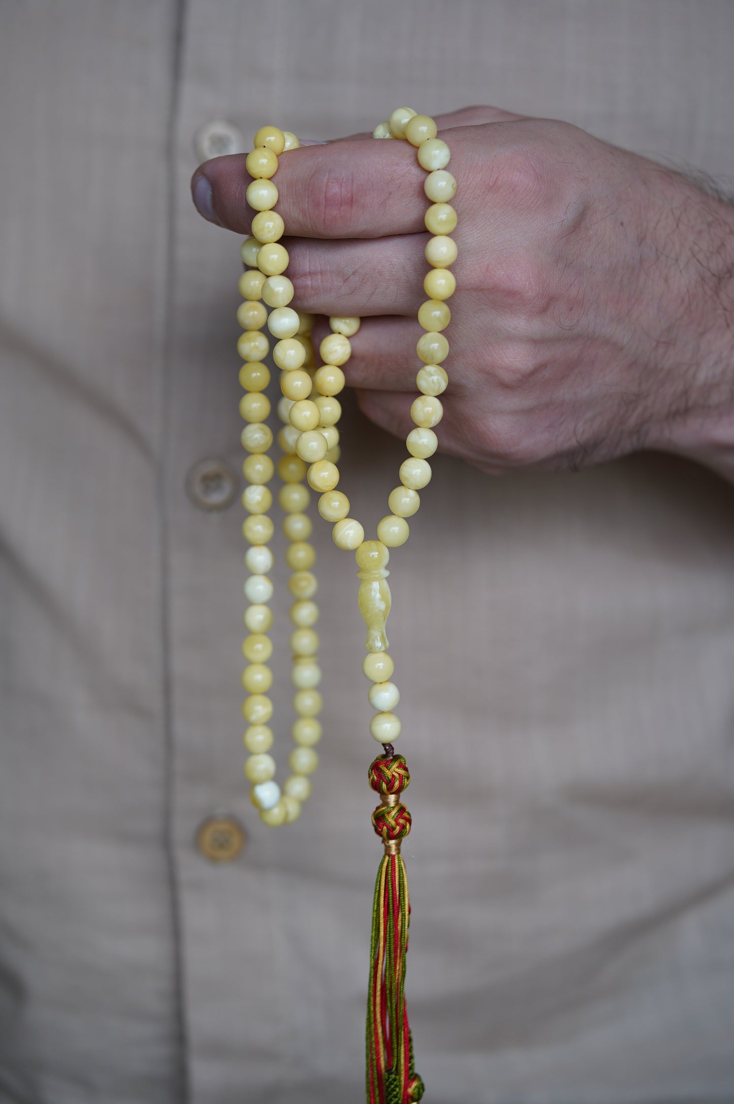 Royal White Amber Rosary Misbaha 7,5mm with Certificate 99 Beads