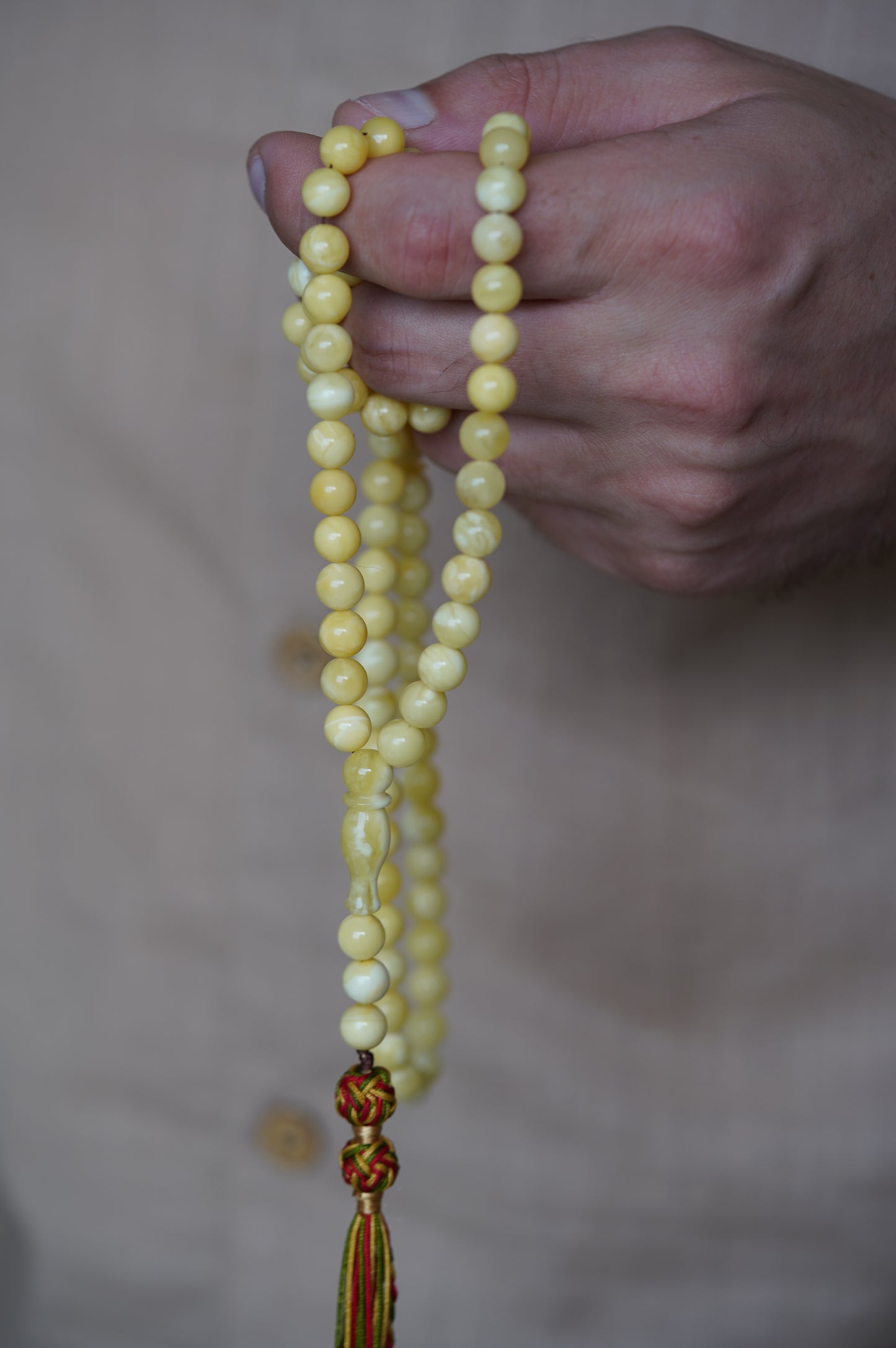 Royal White Amber Rosary Misbaha 7,5mm with Certificate 99 Beads