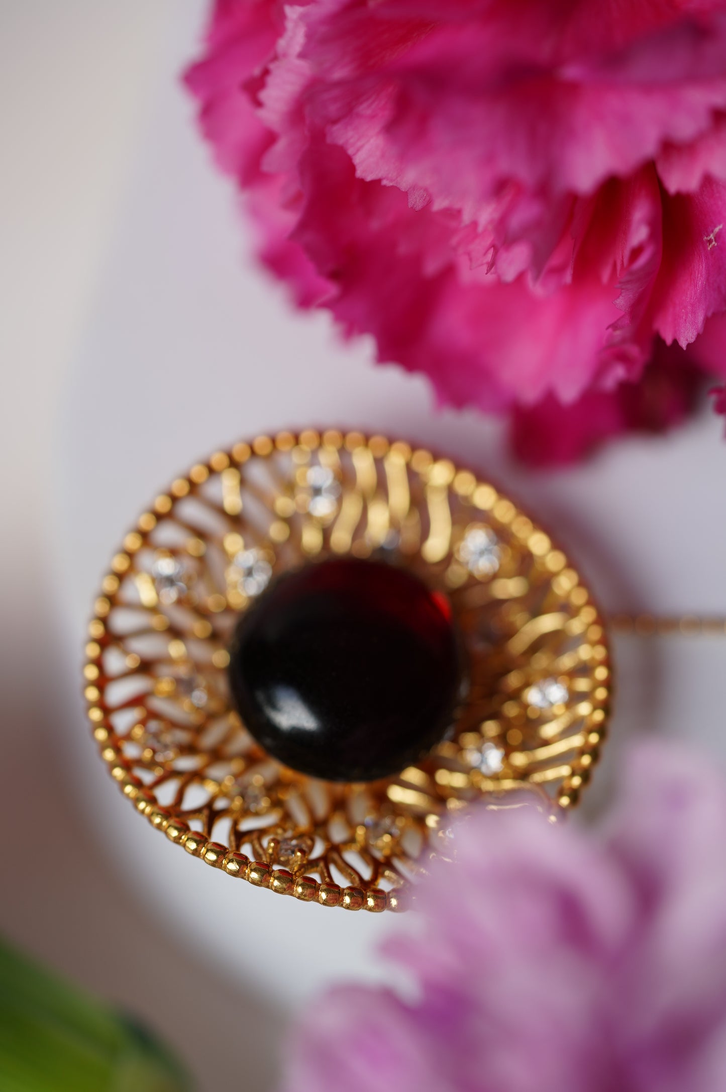 Supertree inspired Necklace with Cherry Amber and Cubic Zirconias in Gold Plated Silver