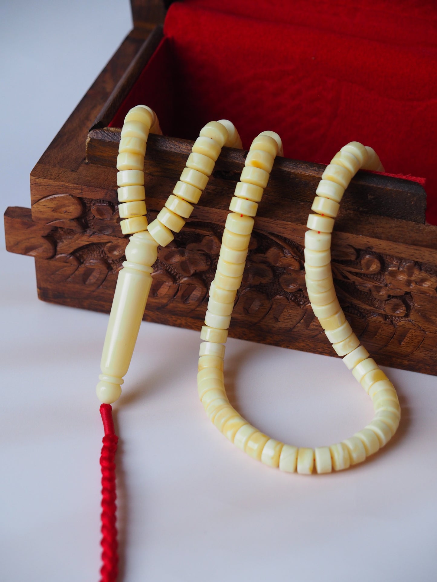 Natural Ceramic Light Milk Donut Shaped Amber Rosary / Misbaha 159 Beads