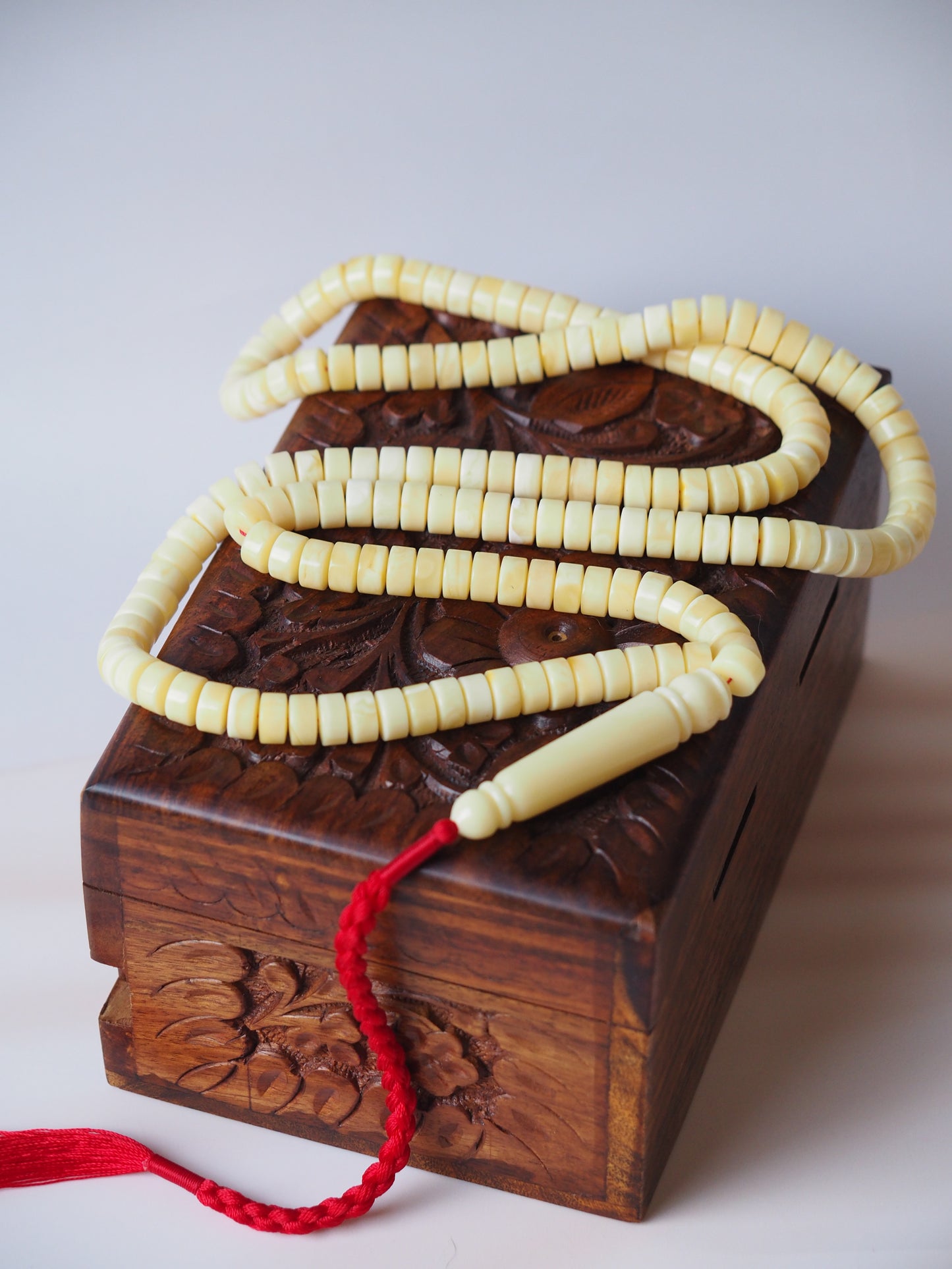 Natural Ceramic Light Milk Donut Shaped Amber Rosary / Misbaha 159 Beads