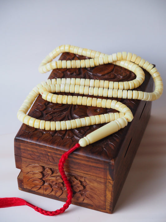 Natural Ceramic Light Milk  Donut Shaped Amber Rosary / Misbaha 159 Beads