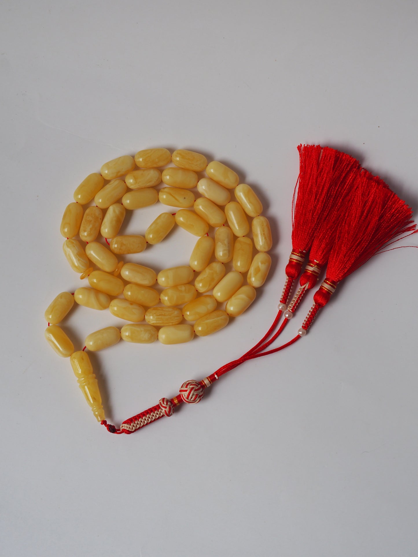 Natural Milk Barrel Shape Amber Rosary with Certificate 45 Beads