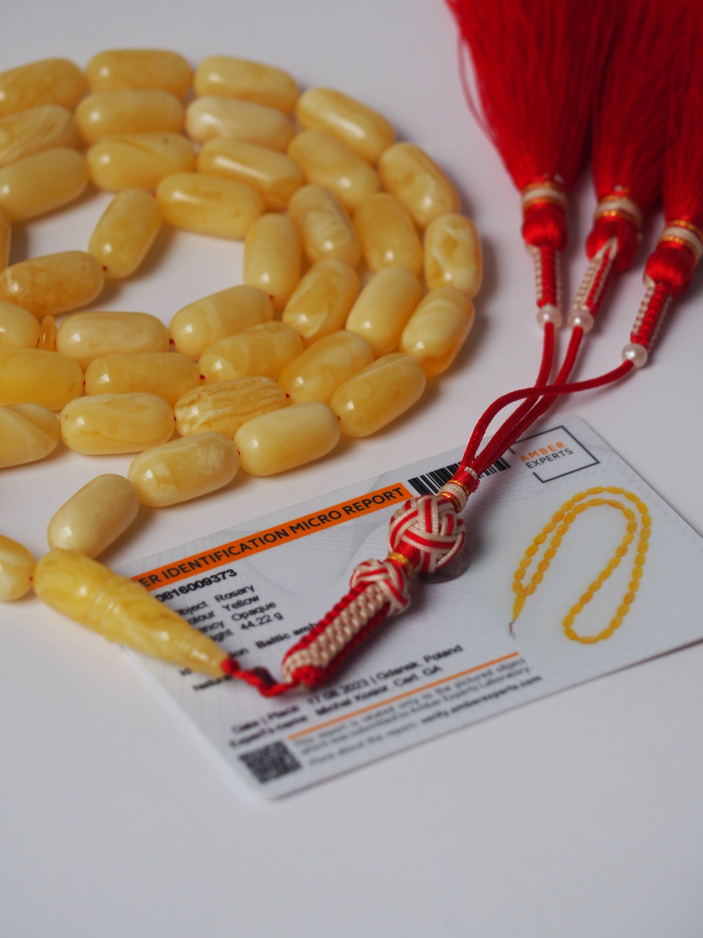 Natural Milk Barrel Shape Amber Rosary with Certificate 45 Beads