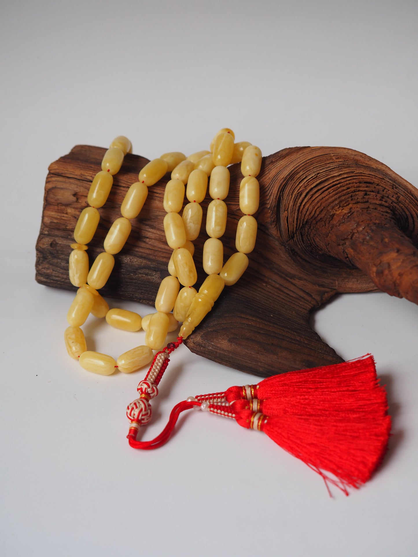 Natural Milk Barrel Shape Amber Rosary with Certificate 45 Beads