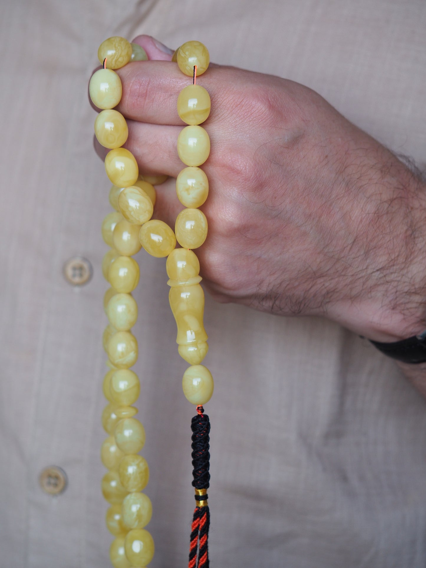 Olive Shape Cloudy Butterscotch Amber Rosary 45 Beads