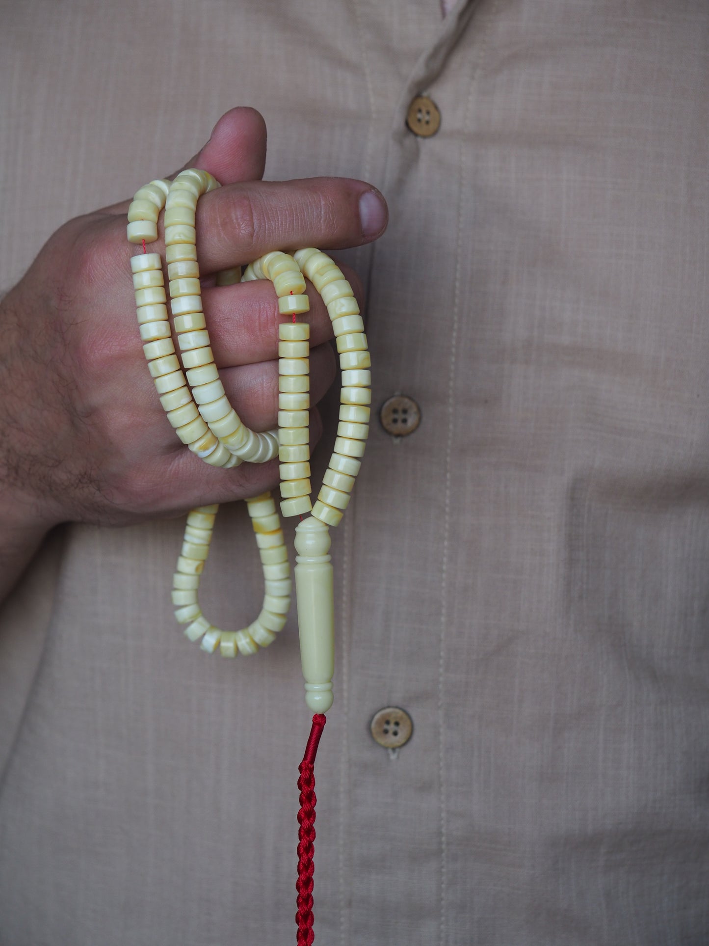 Natural Ceramic Light Milk Donut Shaped Amber Rosary / Misbaha 159 Beads