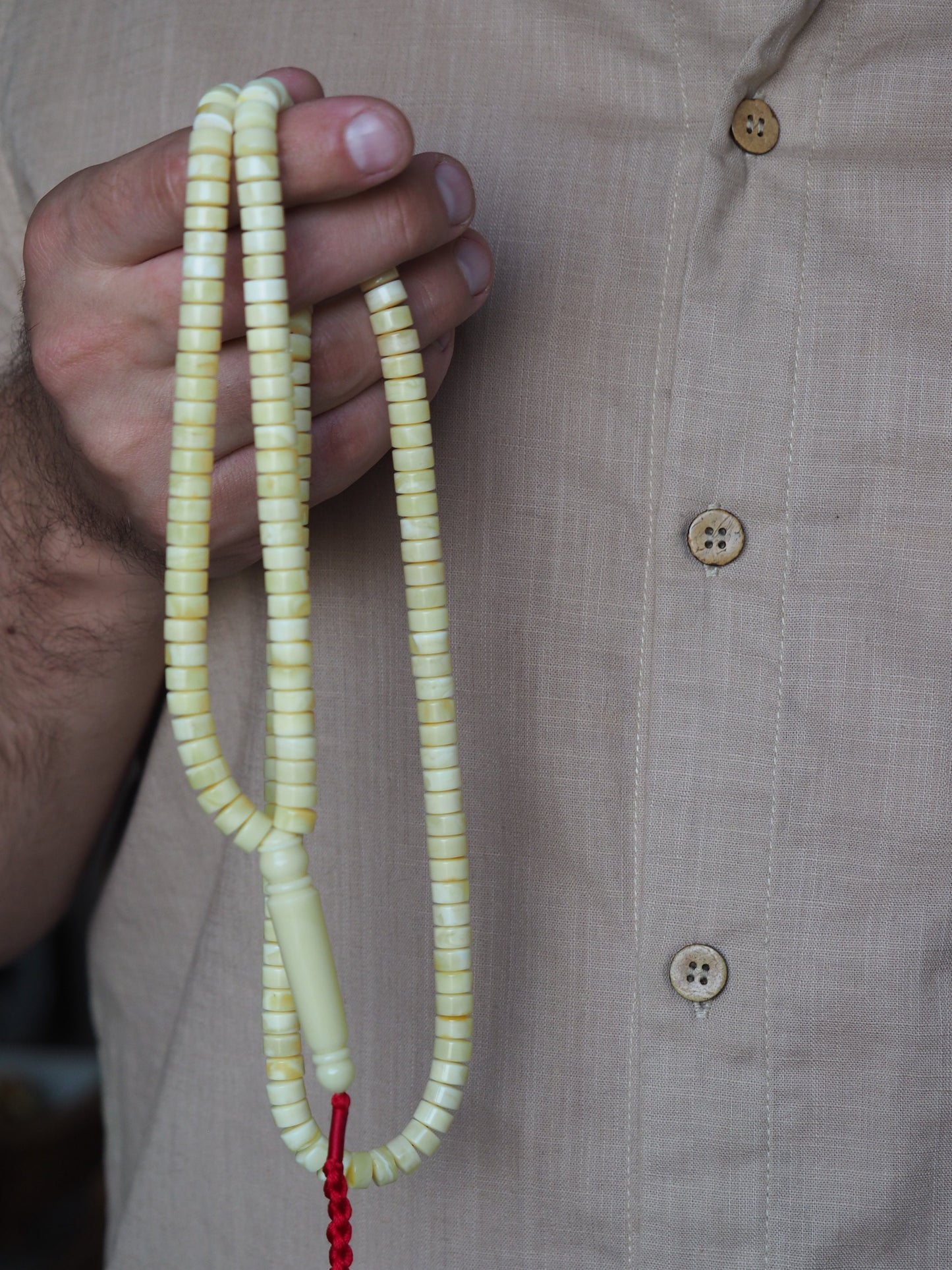 Natural Ceramic Light Milk Donut Shaped Amber Rosary / Misbaha 159 Beads