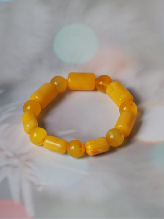 Natural Butterscotch Amber Cylinder and Round Beaded Bracelet