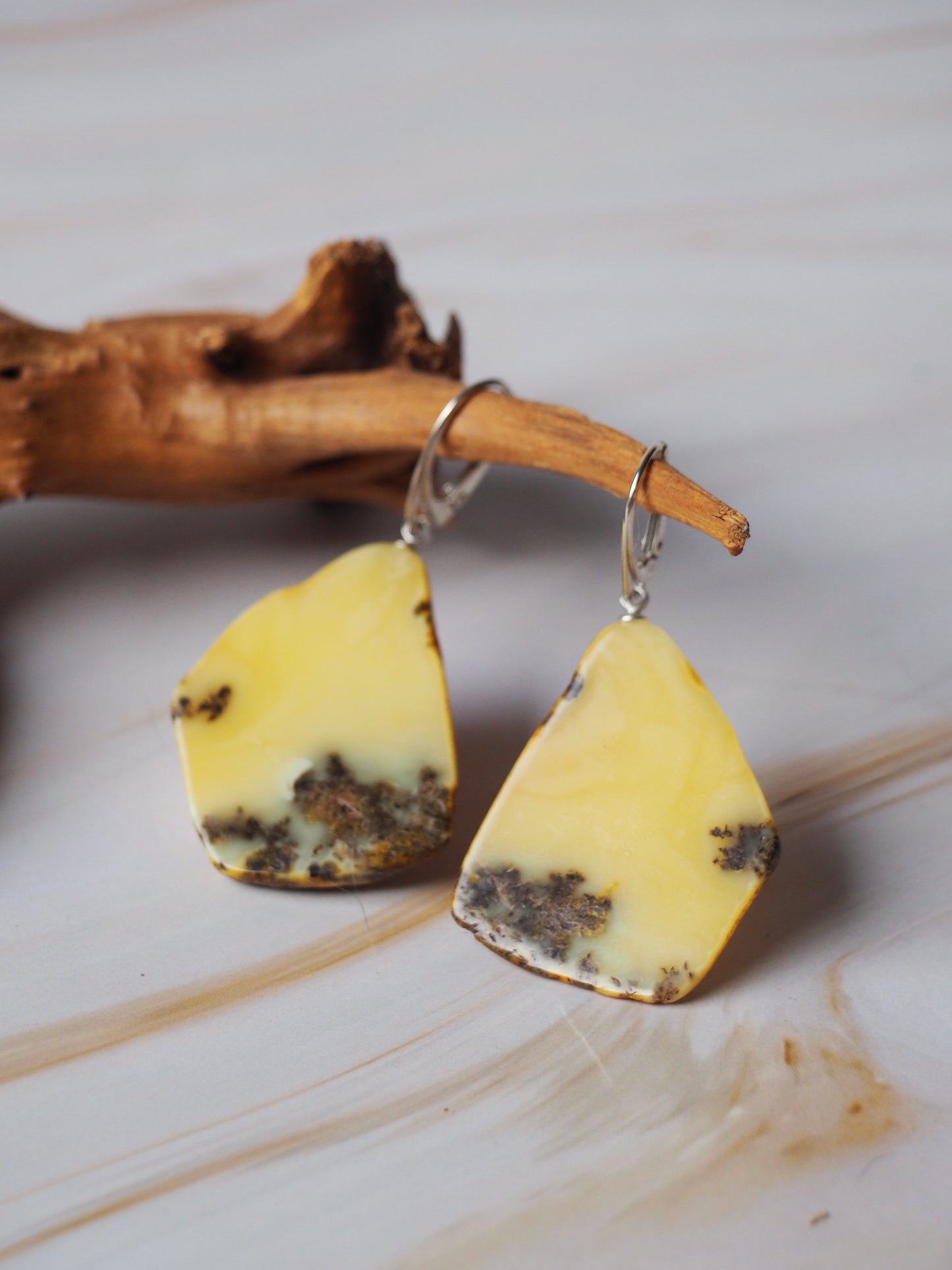 Raw Amber Earrings "Honeycombs" Shape