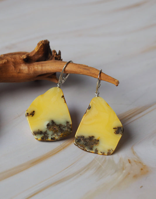 Raw Amber Earrings "Honeycombs" Shape