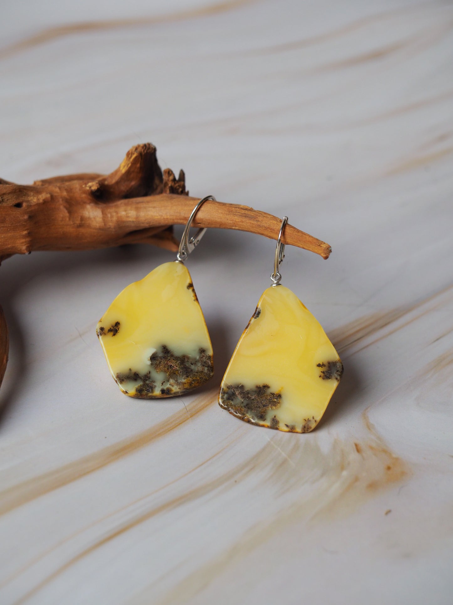Raw Amber Earrings "Honeycombs" Shape