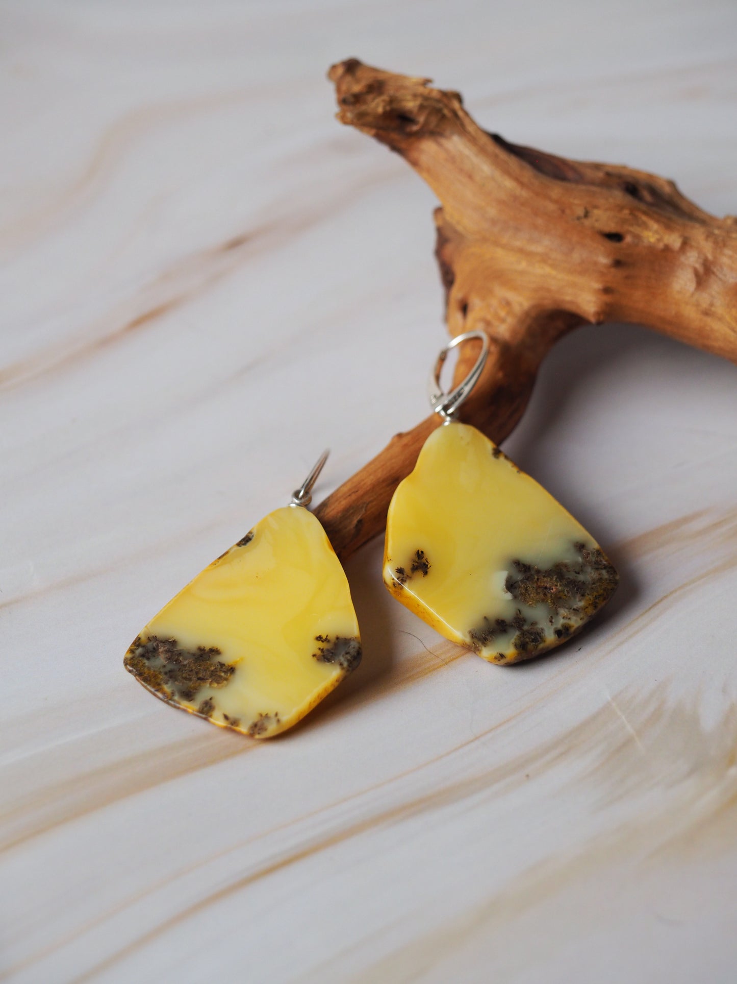 Raw Amber Earrings "Honeycombs" Shape