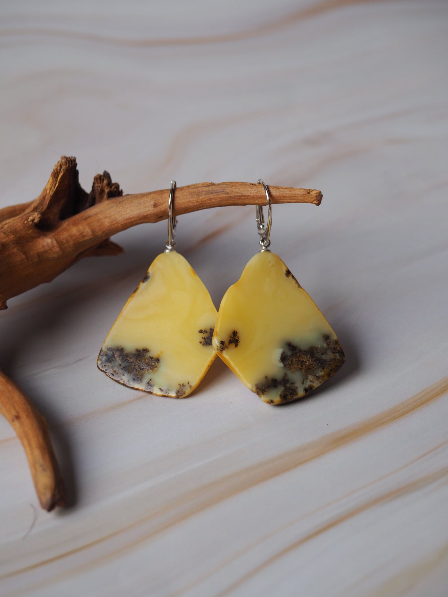 Raw Amber Earrings "Honeycombs" Shape