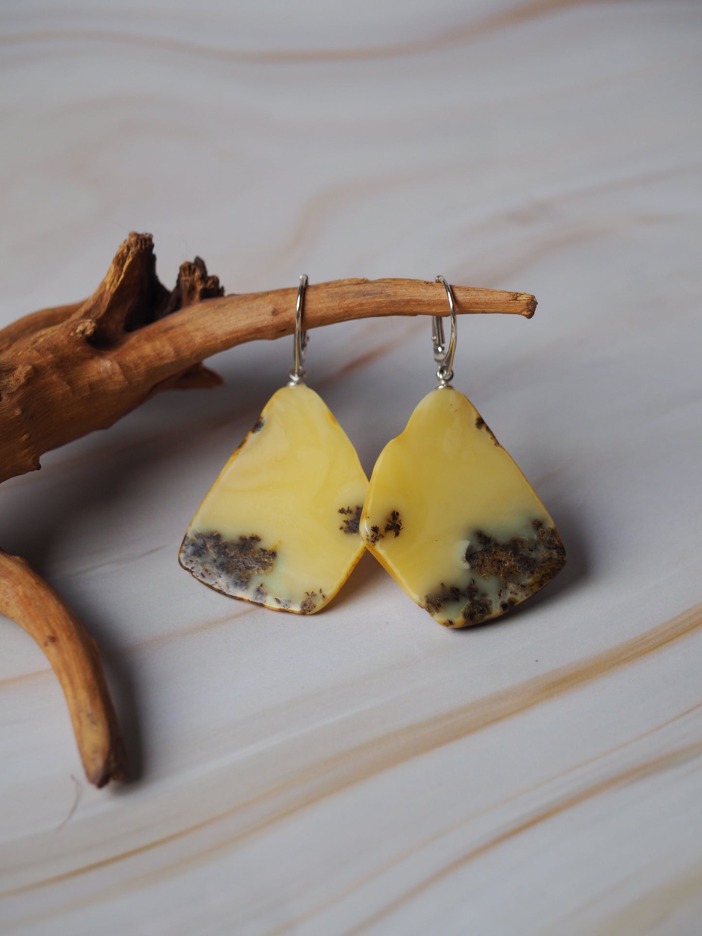 Raw Amber Earrings "Honeycombs" Shape