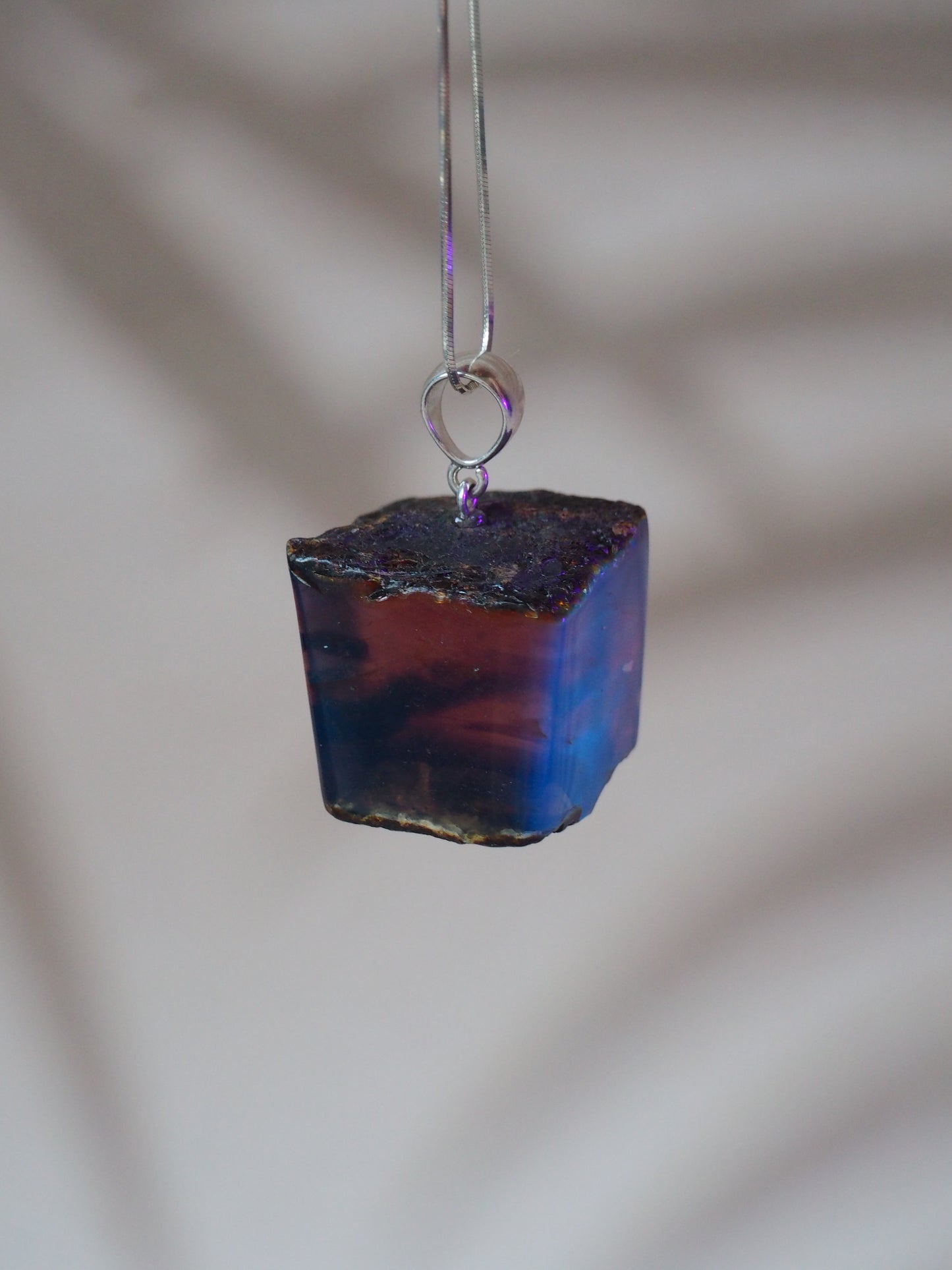 Indonesian Zebra/ Blue Amber Natural Raw Cube Pendant