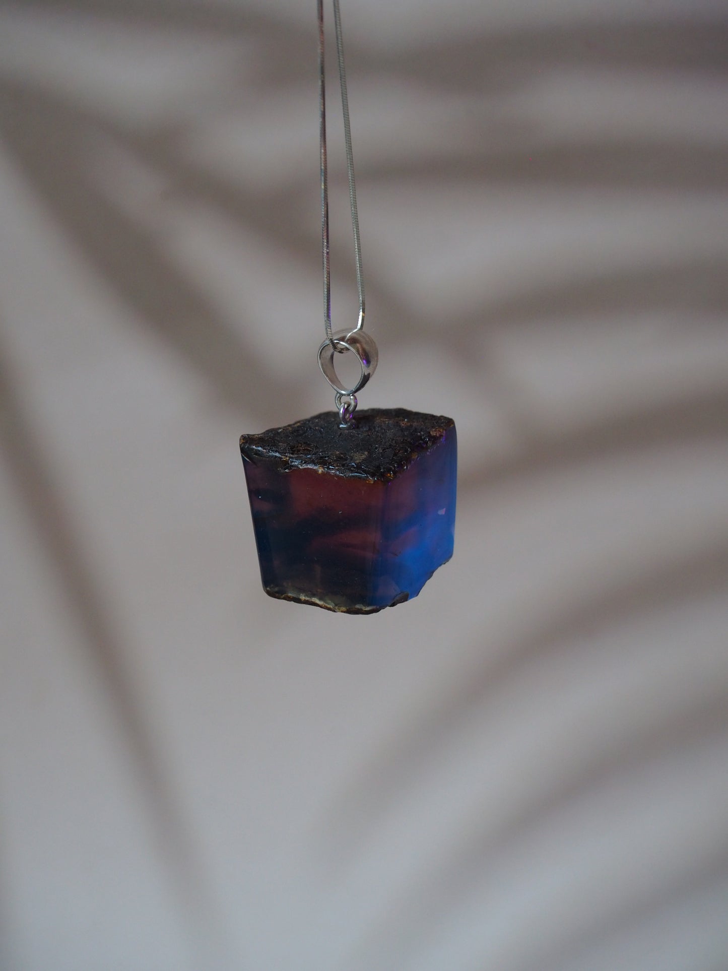 Indonesian Zebra/ Blue Amber Natural Raw Cube Pendant