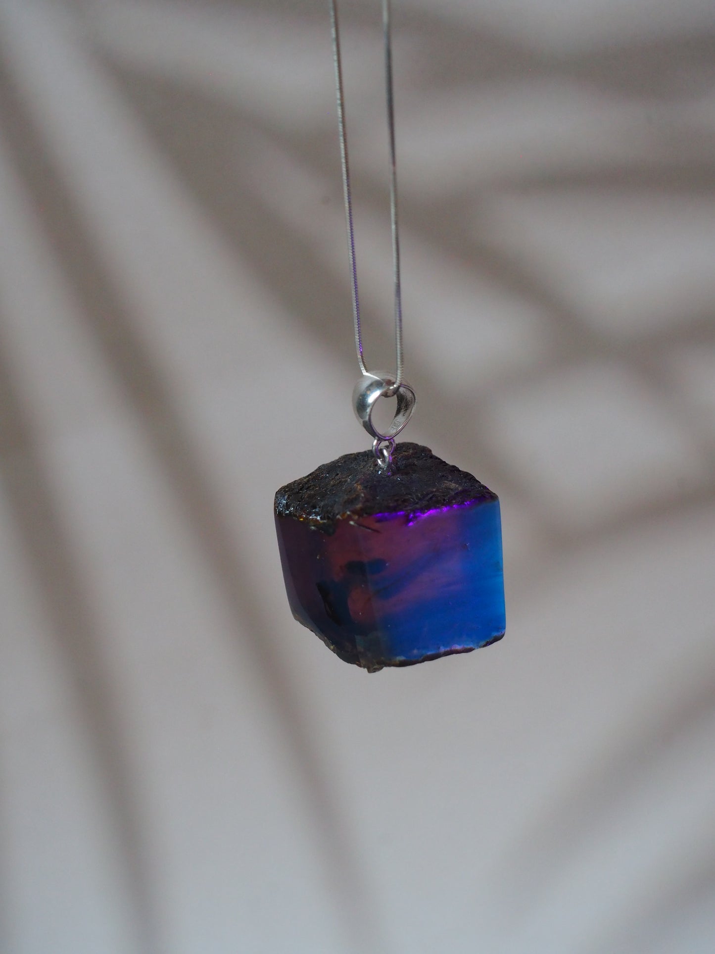 Indonesian Zebra/ Blue Amber Natural Raw Cube Pendant