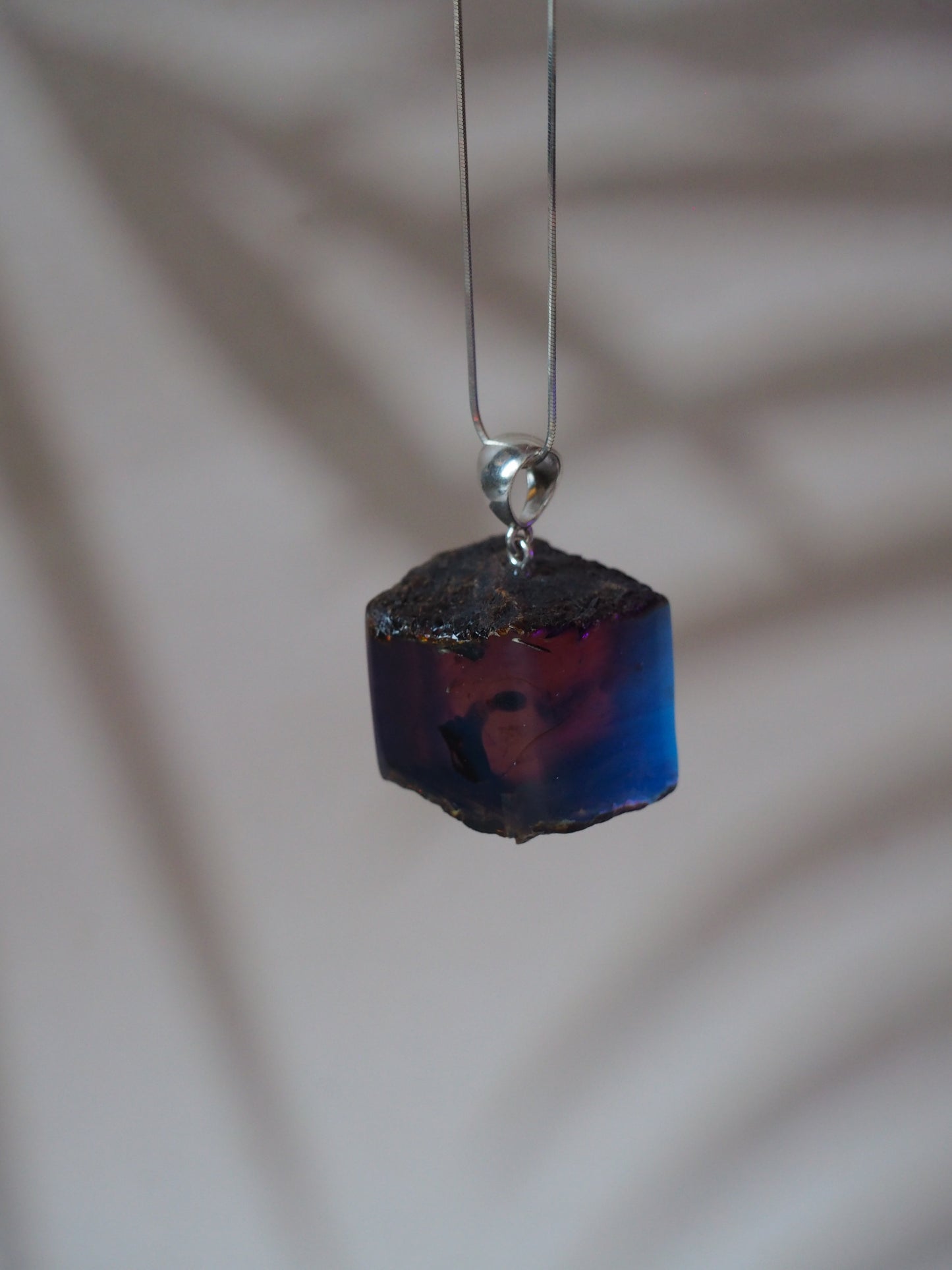 Indonesian Zebra/ Blue Amber Natural Raw Cube Pendant