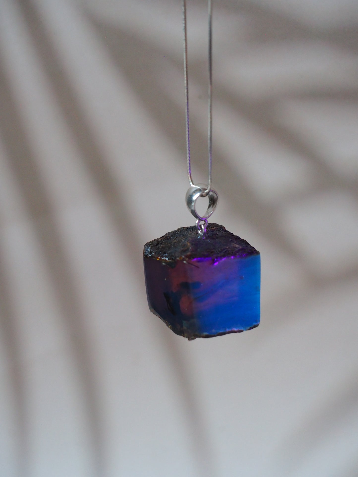 Indonesian Zebra/ Blue Amber Natural Raw Cube Pendant