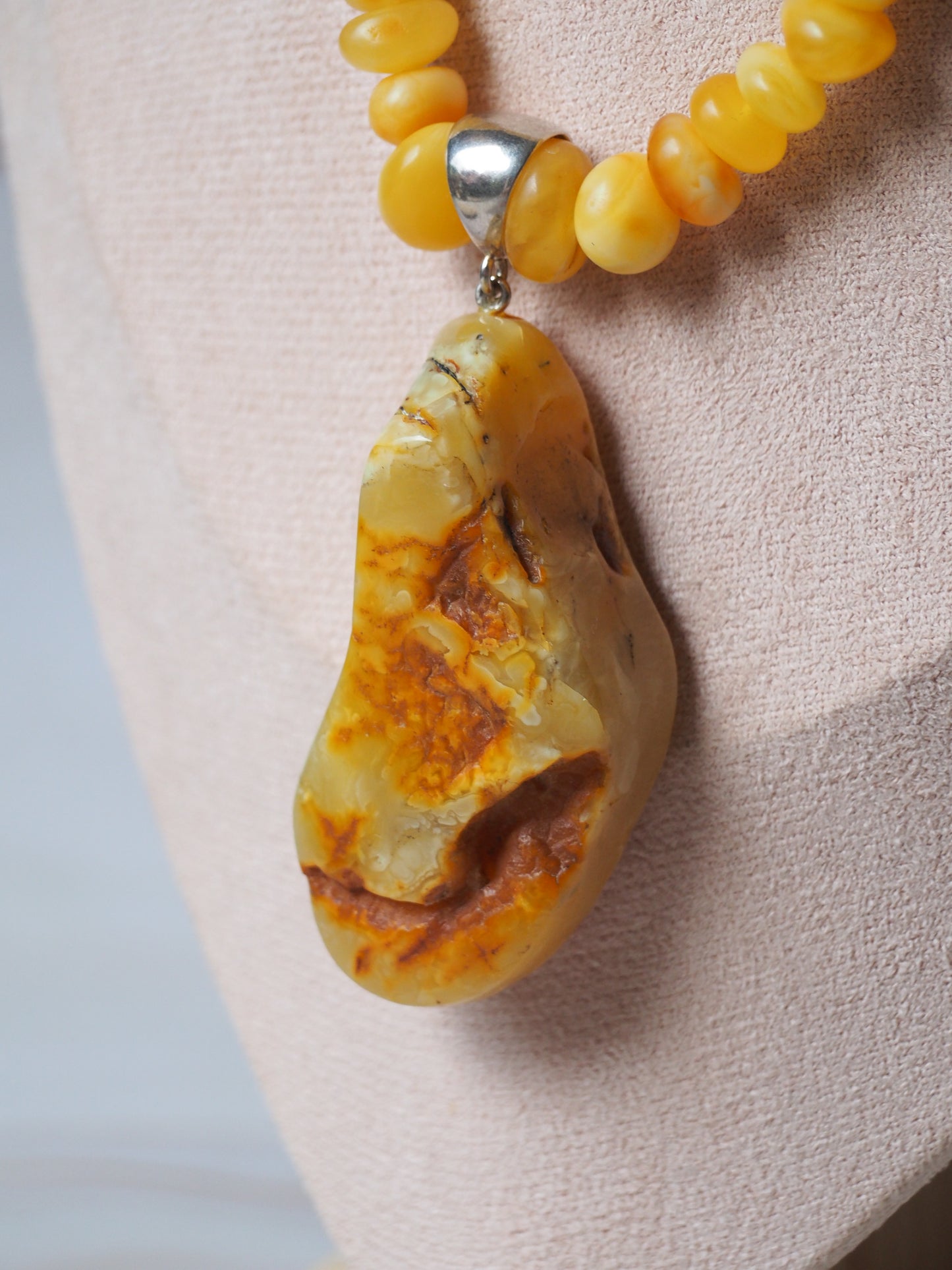 Raw Irregular Butterscotch/ White Amber Necklace and Pendant
