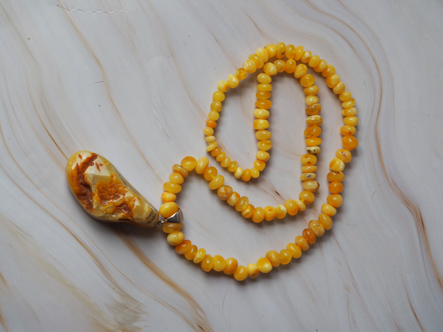 Raw Irregular Butterscotch/ White Amber Necklace and Pendant