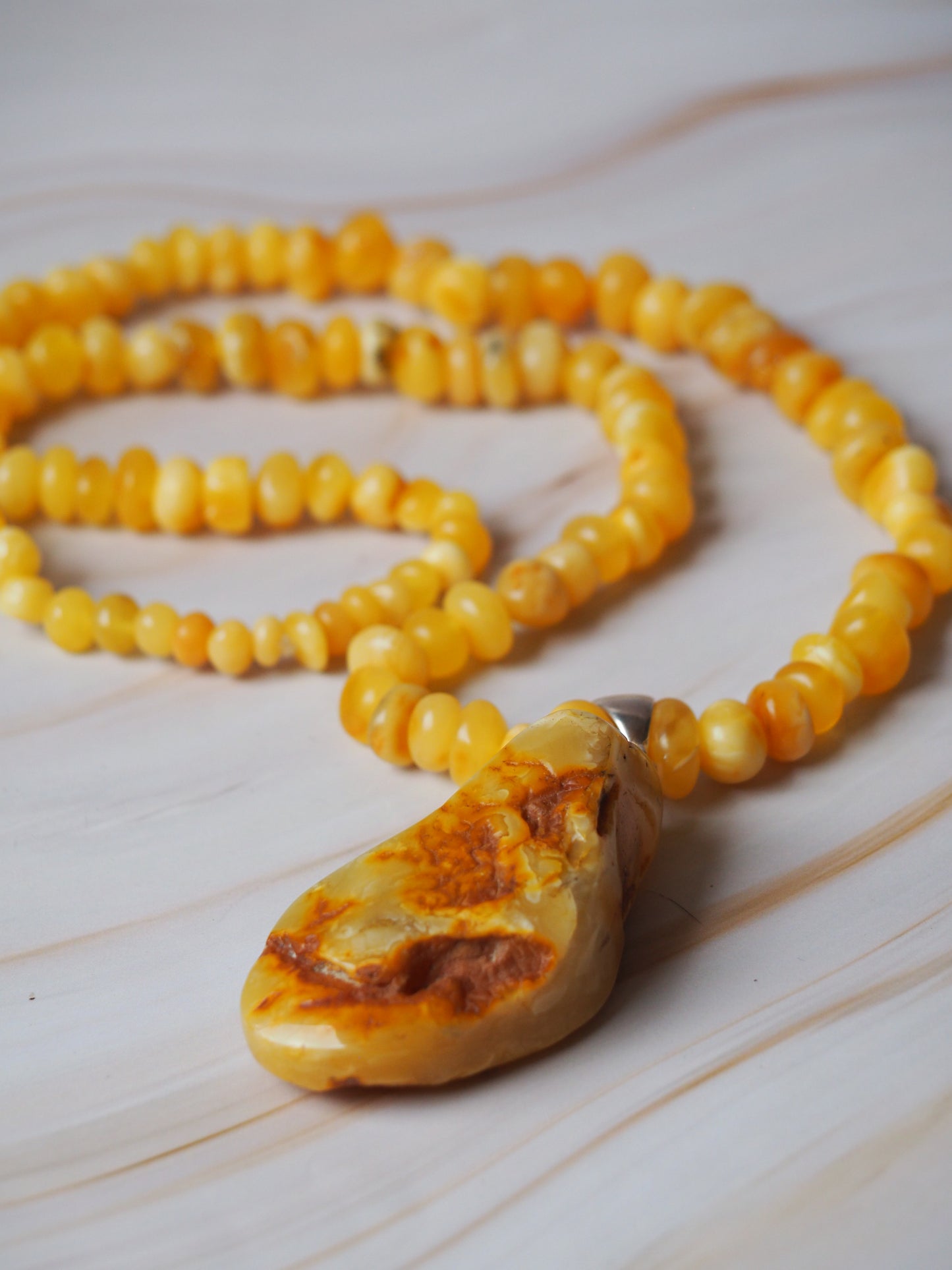 Raw Irregular Butterscotch/ White Amber Necklace and Pendant