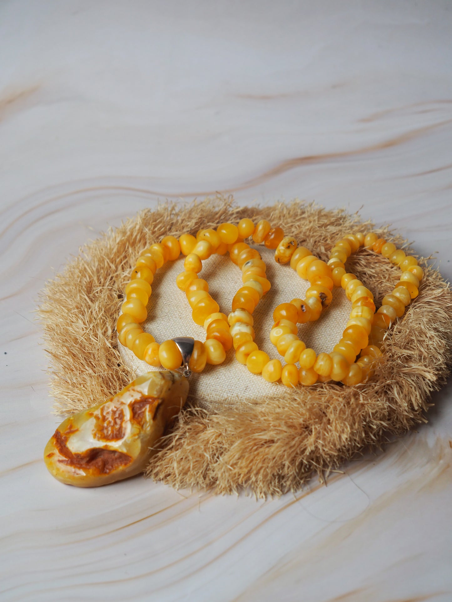Raw Irregular Butterscotch/ White Amber Necklace and Pendant