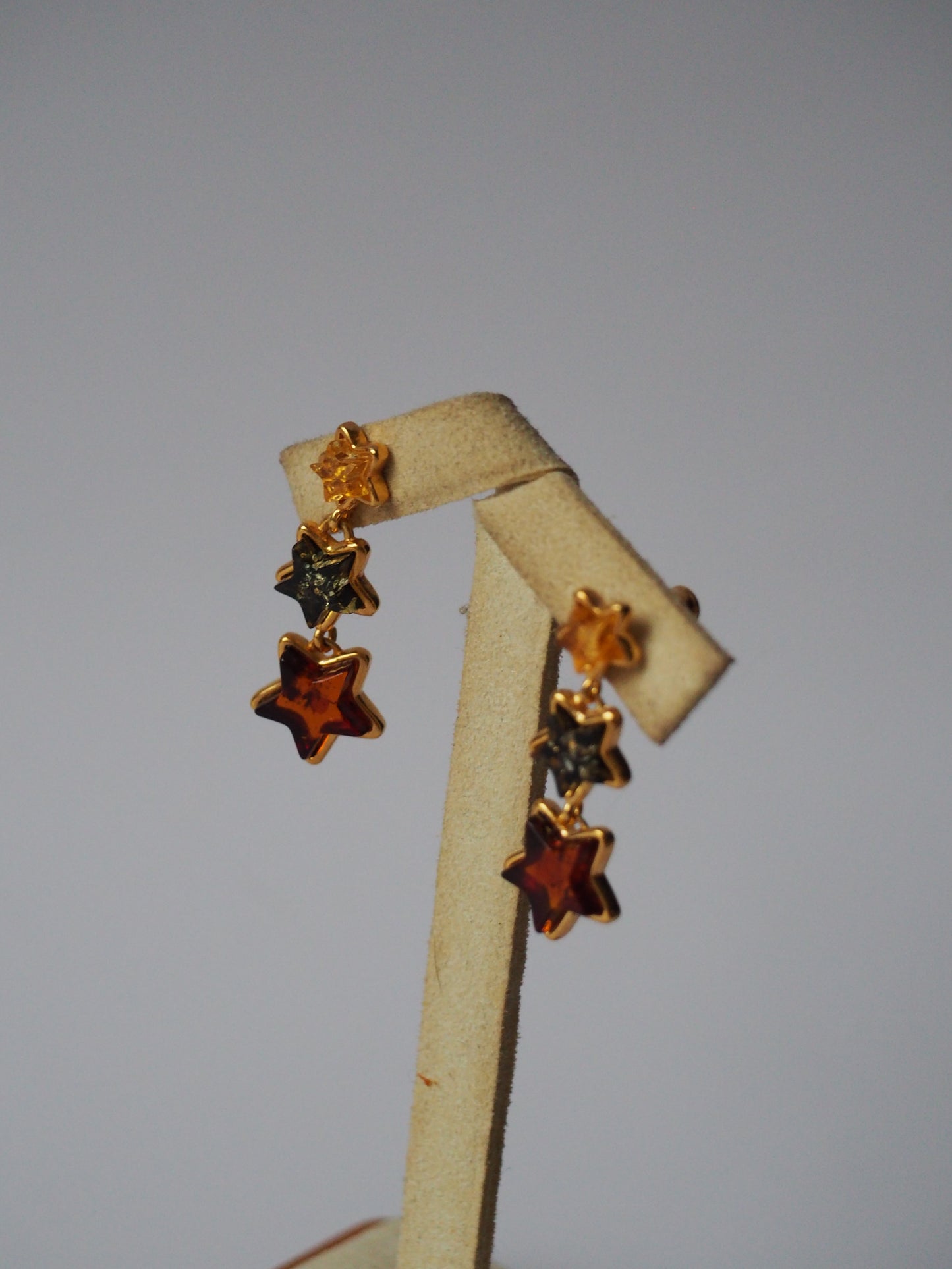 Star Shape Dangling Stud Earrings -Multicolor Amber Gold Plated