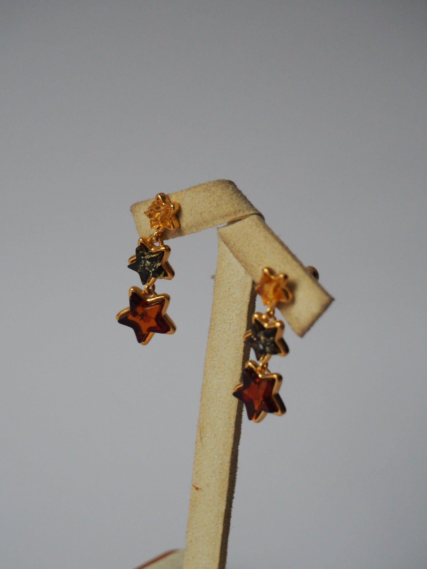 Star Shape Dangling Stud Earrings -Multicolor Amber Gold Plated