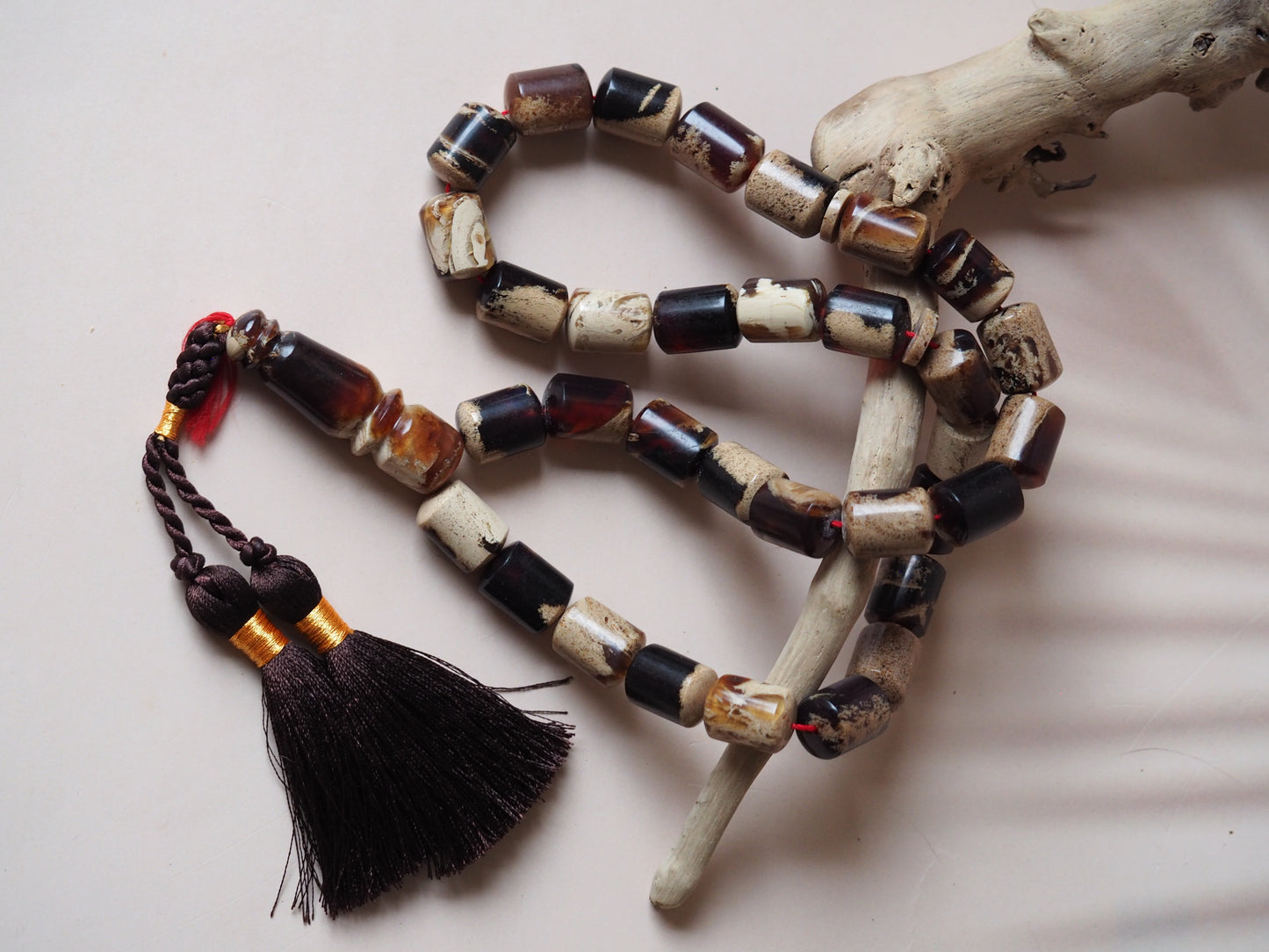 Indonesian Zebra/ Blue Amber Natural Barrel Shape Rosary 96g