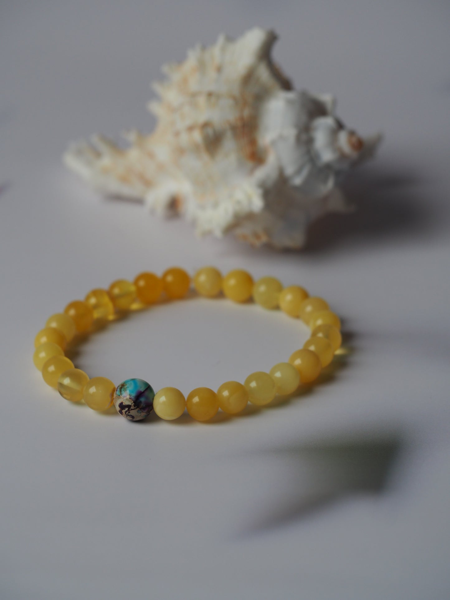 Natural Butterscotch/ Milk Amber Bracelet with Purple-Blue Imperial Jasper 8mm