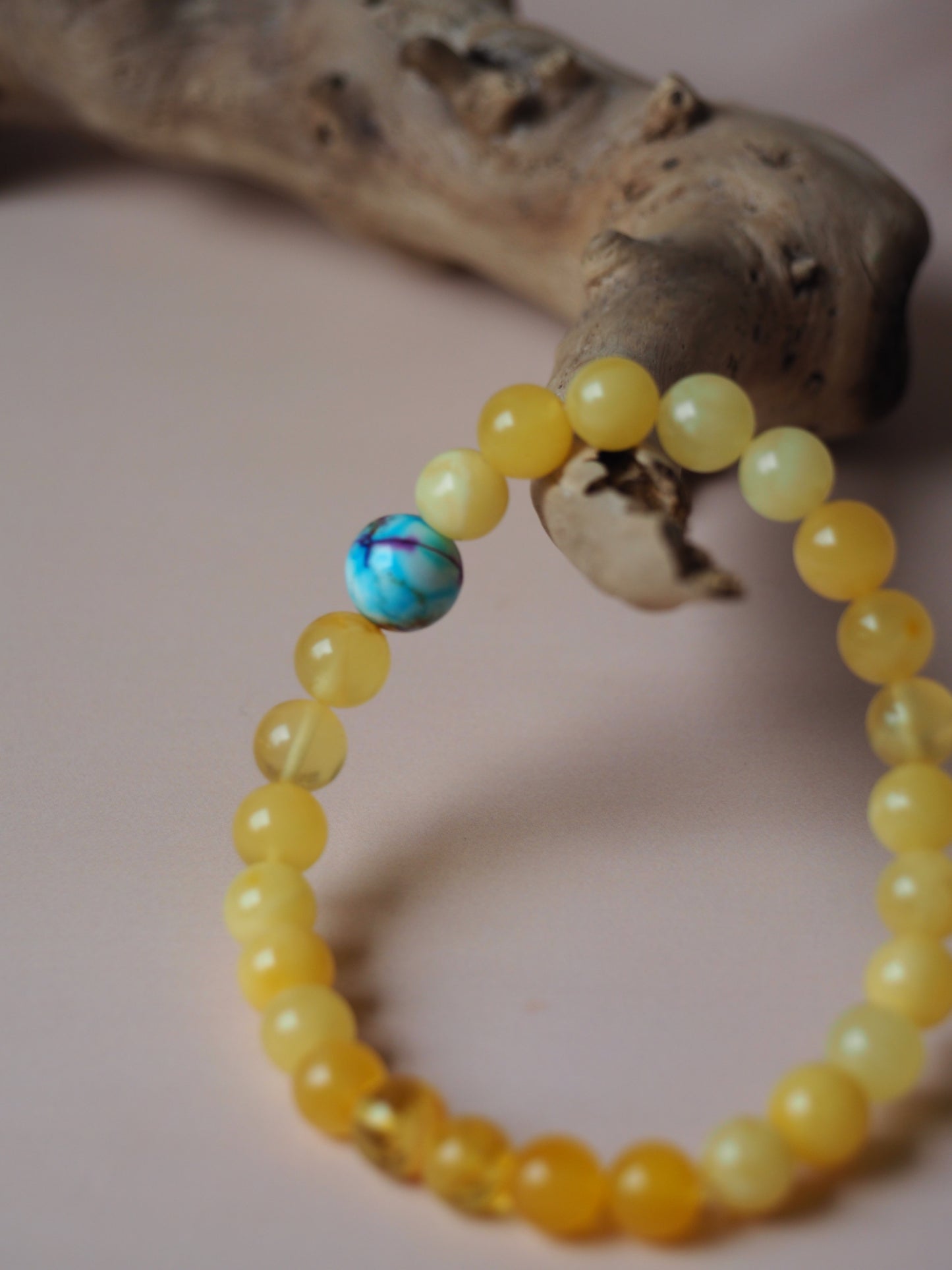 Natural Butterscotch/ Milk Amber Bracelet with Purple-Blue Imperial Jasper 8mm