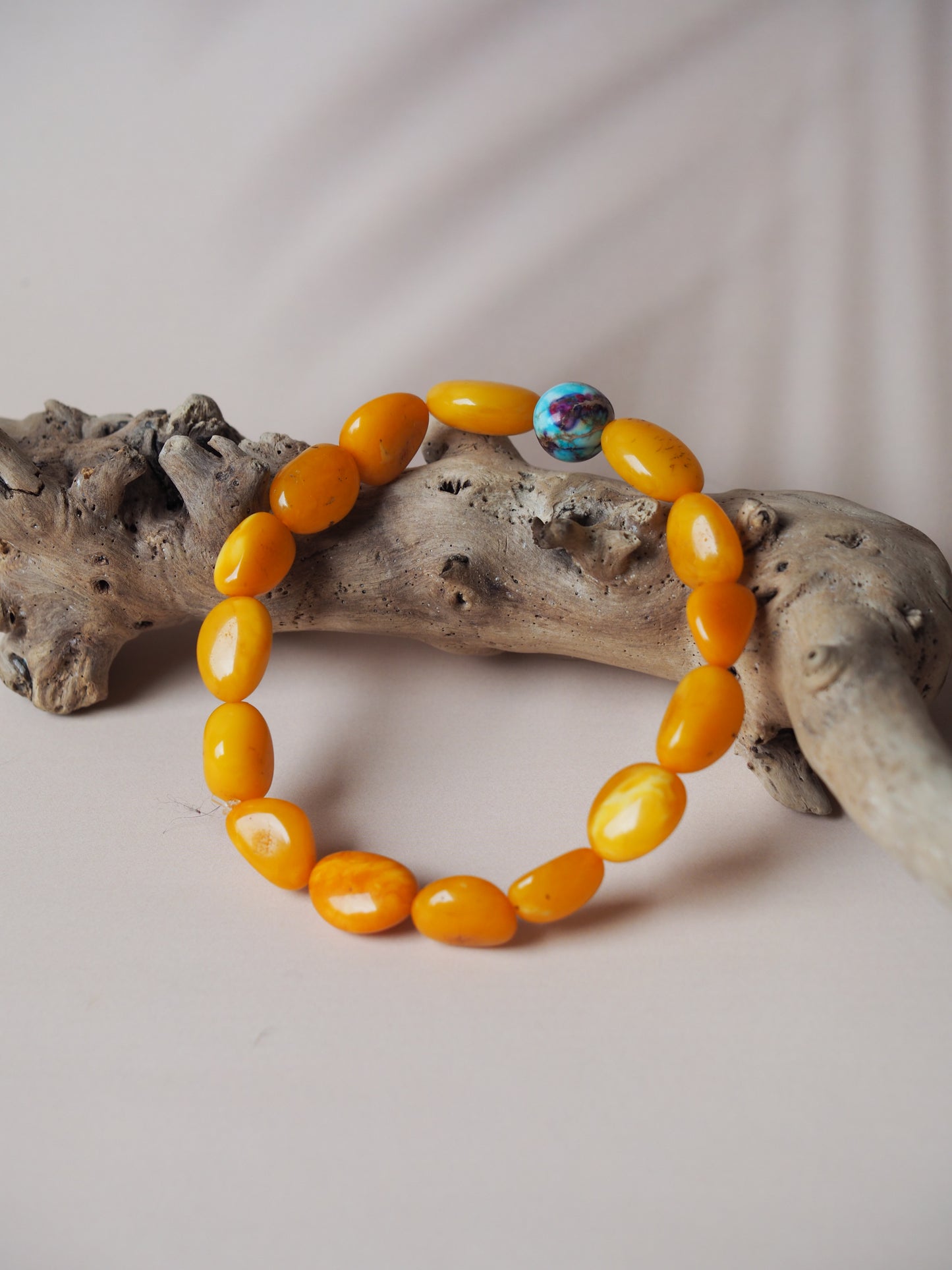 Natural Old German Amber/ Butterscotch Amber with Purple-Blue Imperial Jasper