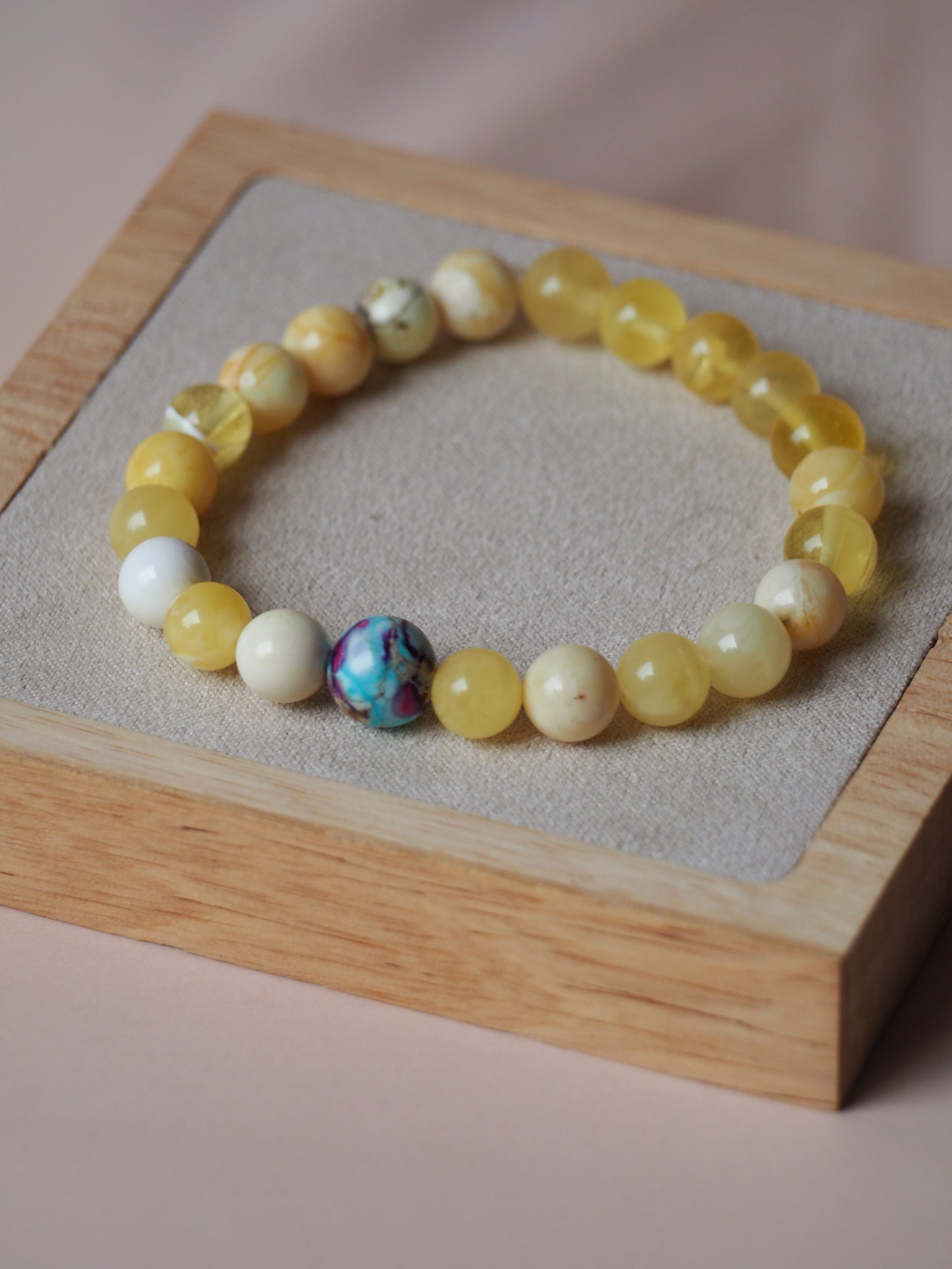 Natural Royal White Amber Bracelet with Purple-Blue Imperial Jasper 8mm