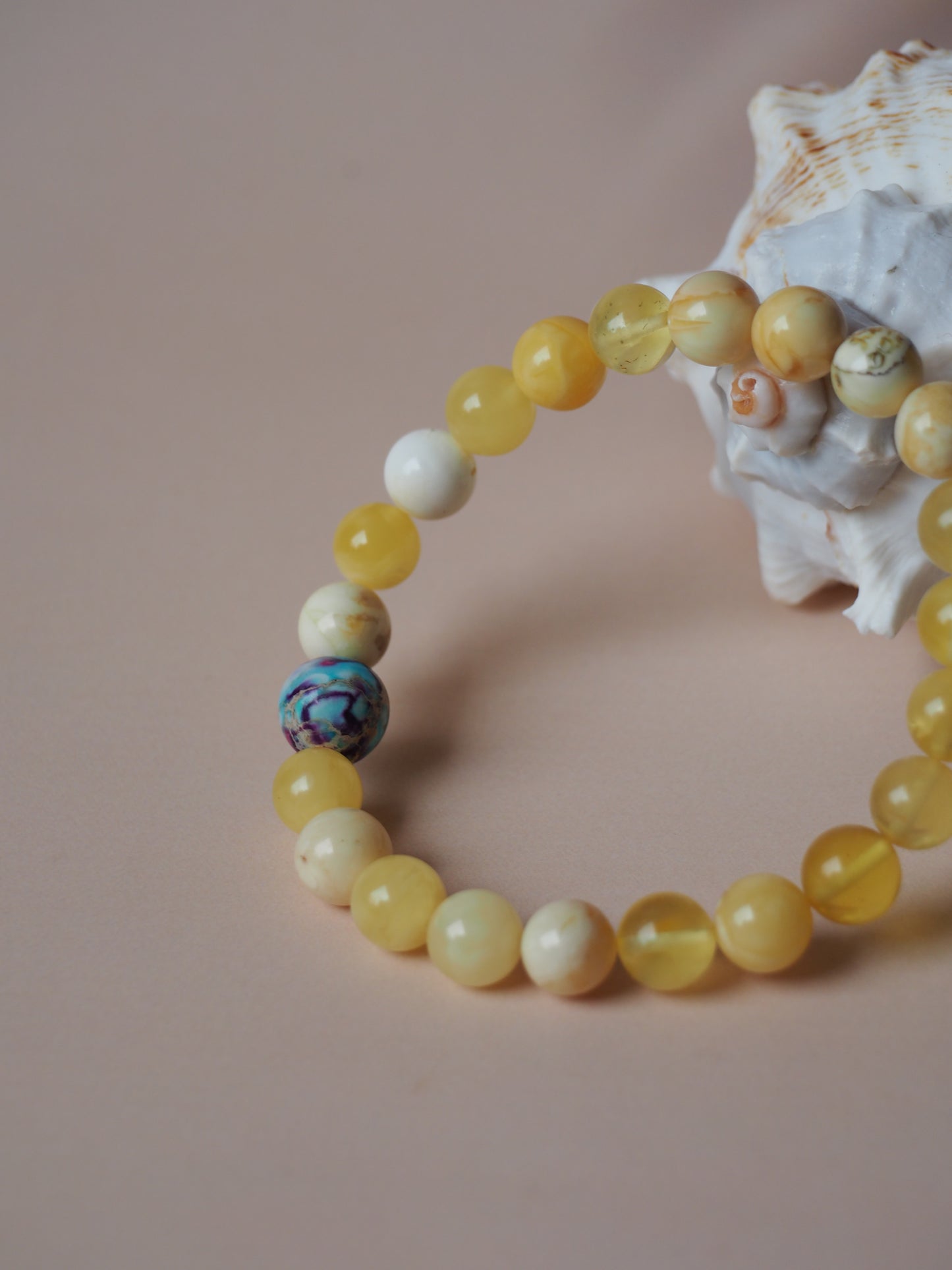 Natural Royal White Amber Bracelet with Purple-Blue Imperial Jasper 8mm