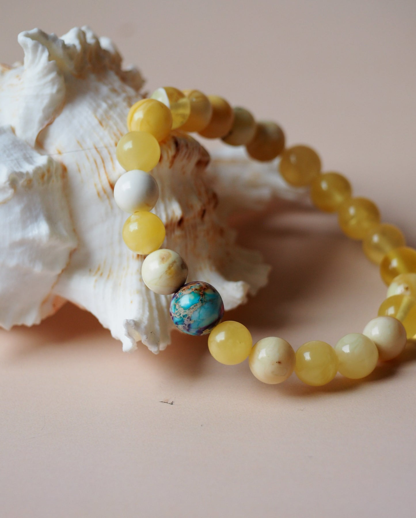 Natural Royal White Amber Bracelet with Purple-Blue Imperial Jasper 8mm
